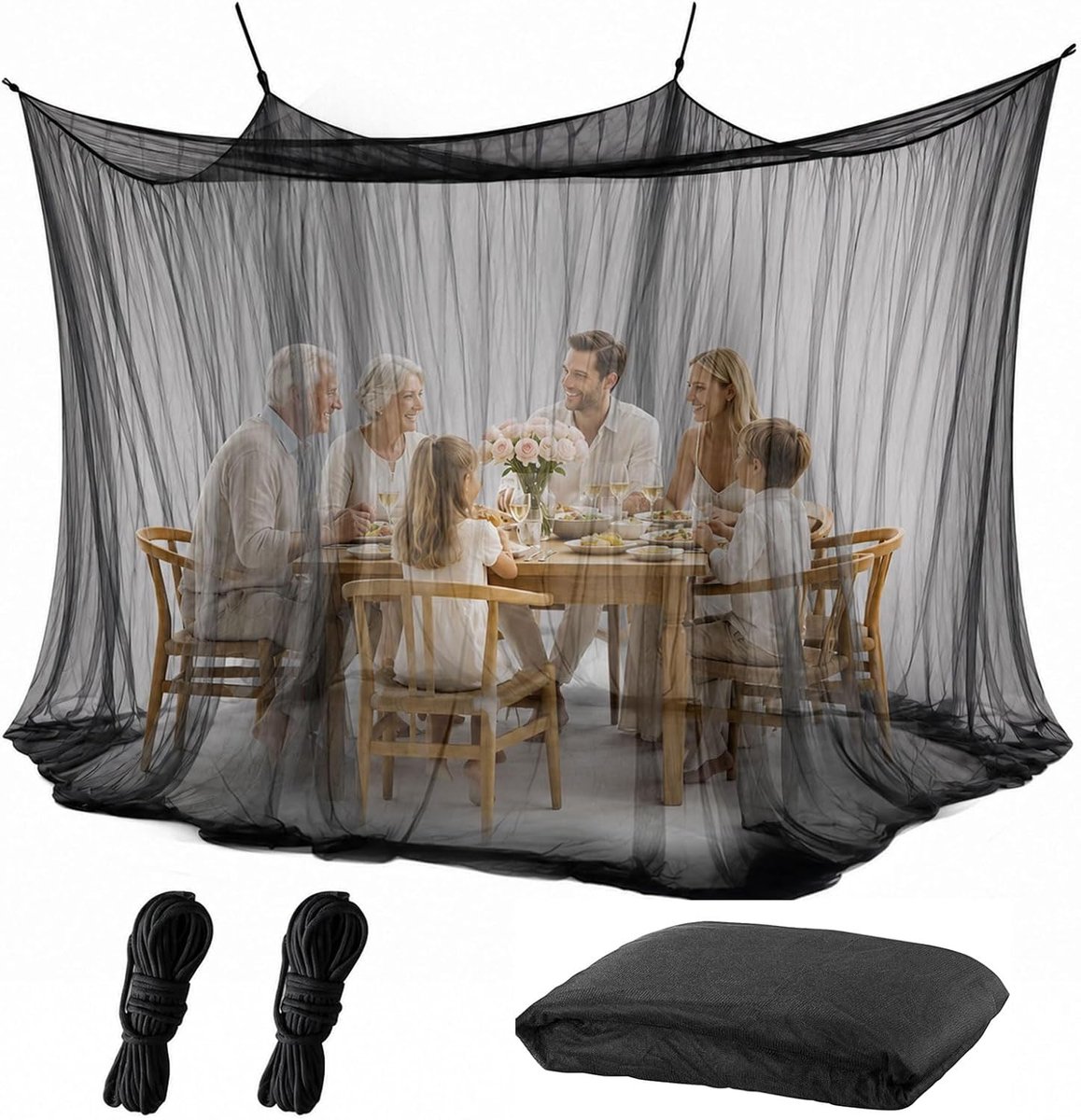 Muggennet voor buiten, 300 x 300 x 250 cm, insectenbescherming voor camping, zwart
