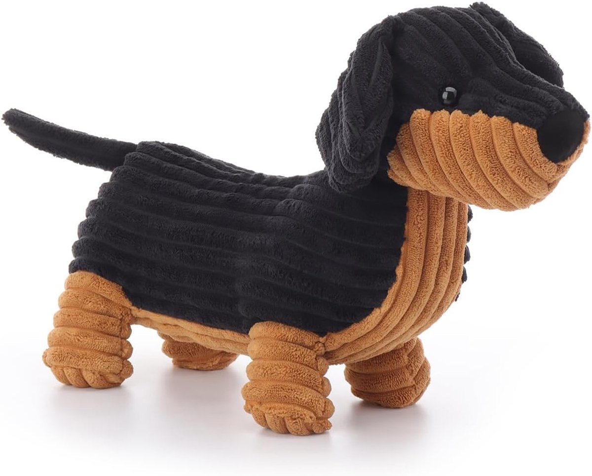 Lamb Teckel Fulan Hondenpluche dieren voor kinderen, zacht, schattig knuffeldier voor baby's, meisjes en jongens, pluizige teckel fulan, zwart, 39 cm
