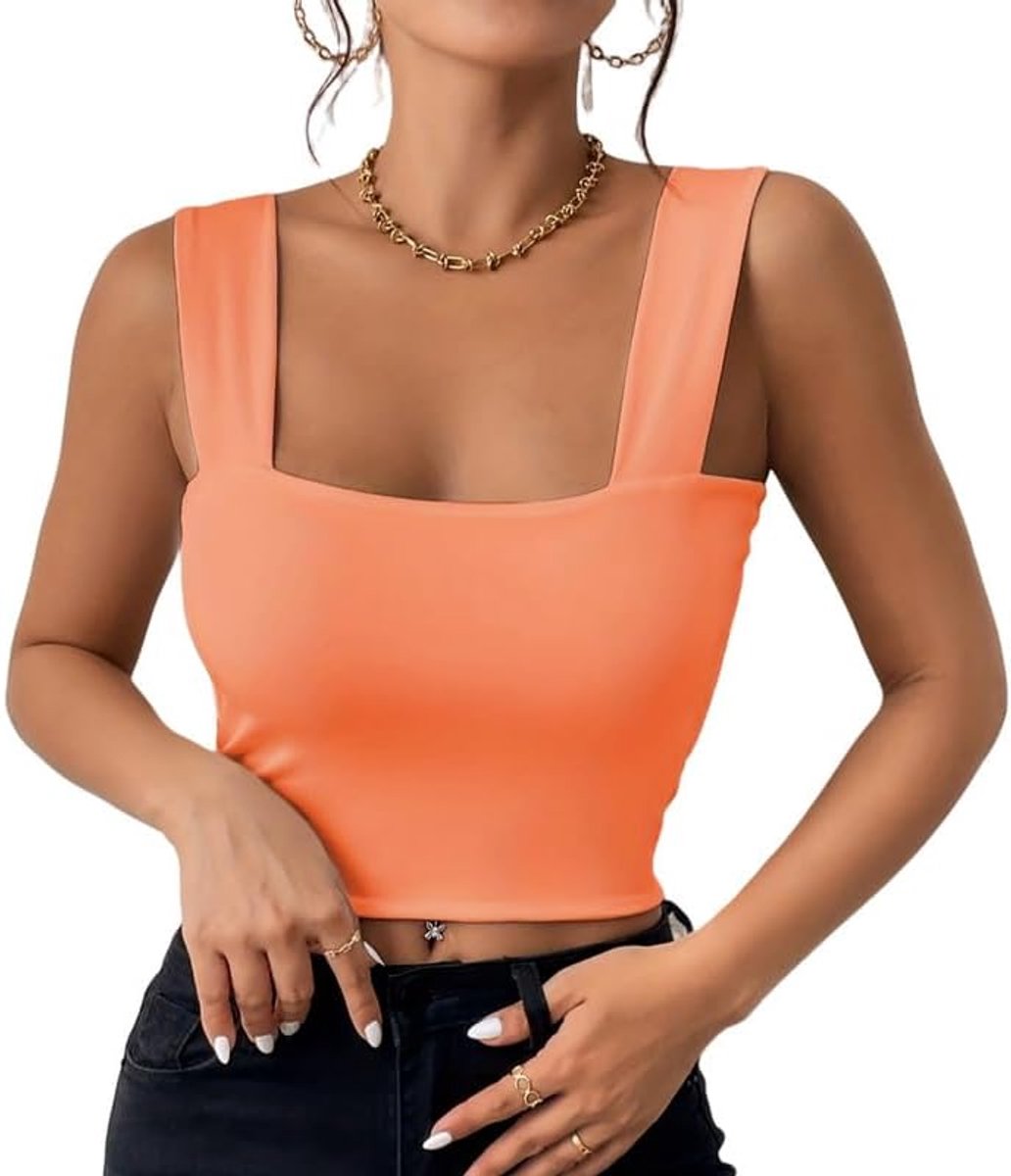 Tanktop voor dames, sexy crop top, mouwloos, vierkante hals, slim fit, zomertop, chic en elegant, nauwsluitende basics, Y2K, vest, cami, top, hemdje, sport, cami, modieus, streewear