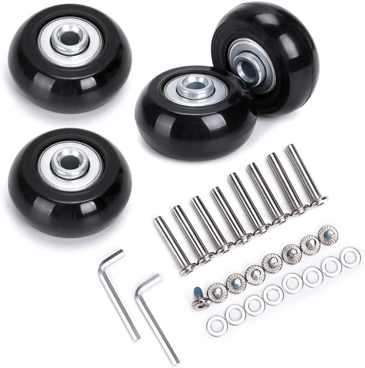 4 stuks zwarte kofferwielen van metaal en rubber, 40 x 18 mm, kofferwielen voor trolley, bagagekoffer, wielen, rubberen koffer, wielenset voor bagagekoffer