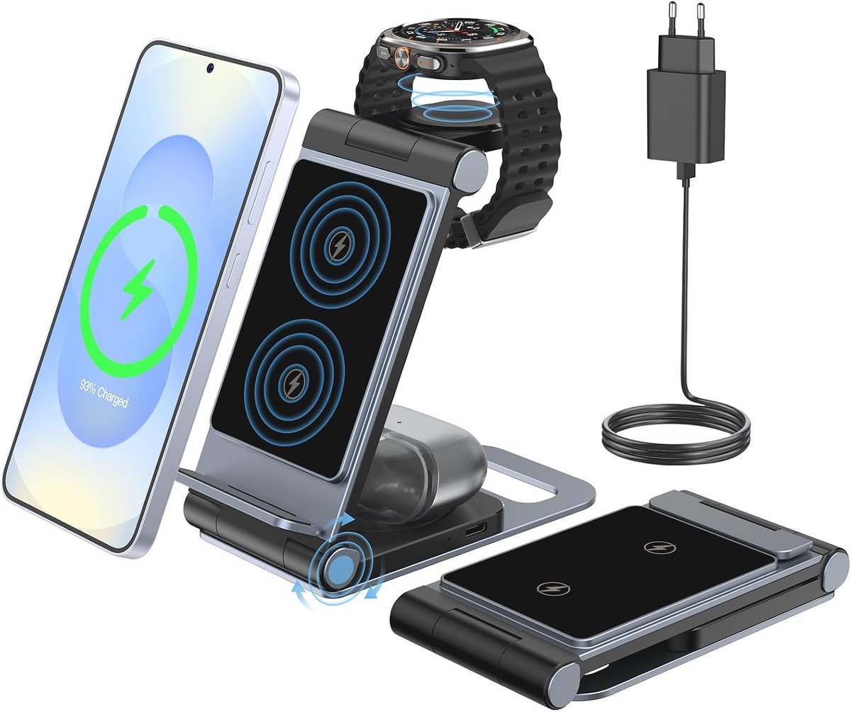 3 in 1 Draadloze Oplader Laadstation Charger voor Samsung Galaxy S25 Ultra Plus FE S24 S23 S22 Z Fold Z Flip 7 6 5 4, voor Galaxy Watch 8/Ultra/7/6/Classic/5/Pro/4, voor Galaxy Buds Draadloos Opladen