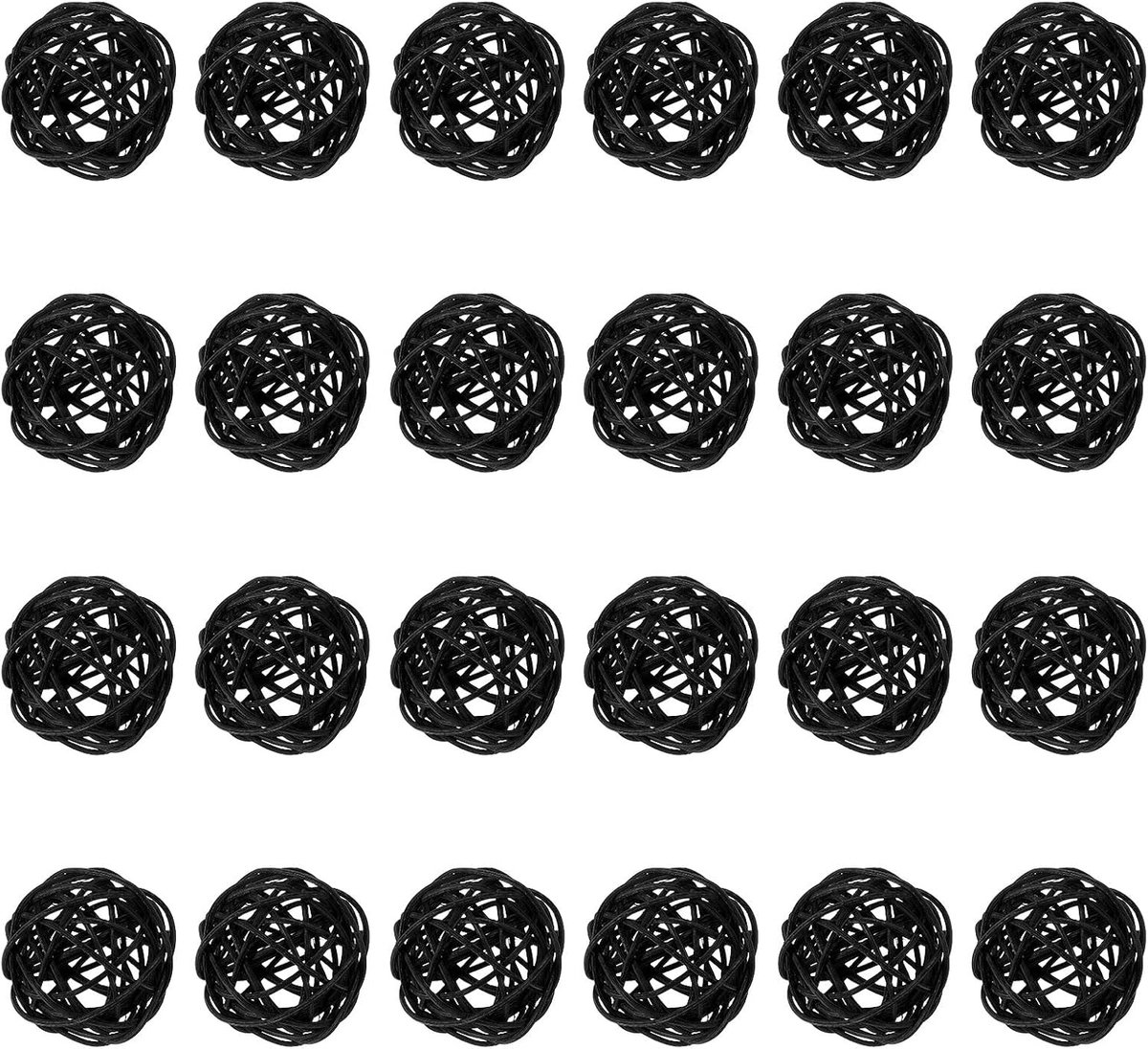 24 stuks rieten rotan decoratieve ballen 5,2 cm rotan decoratieve ballen vazenvulling voor bruiloftsfeest, tafeldecoratie, schalen, woonaccessoires, zwart