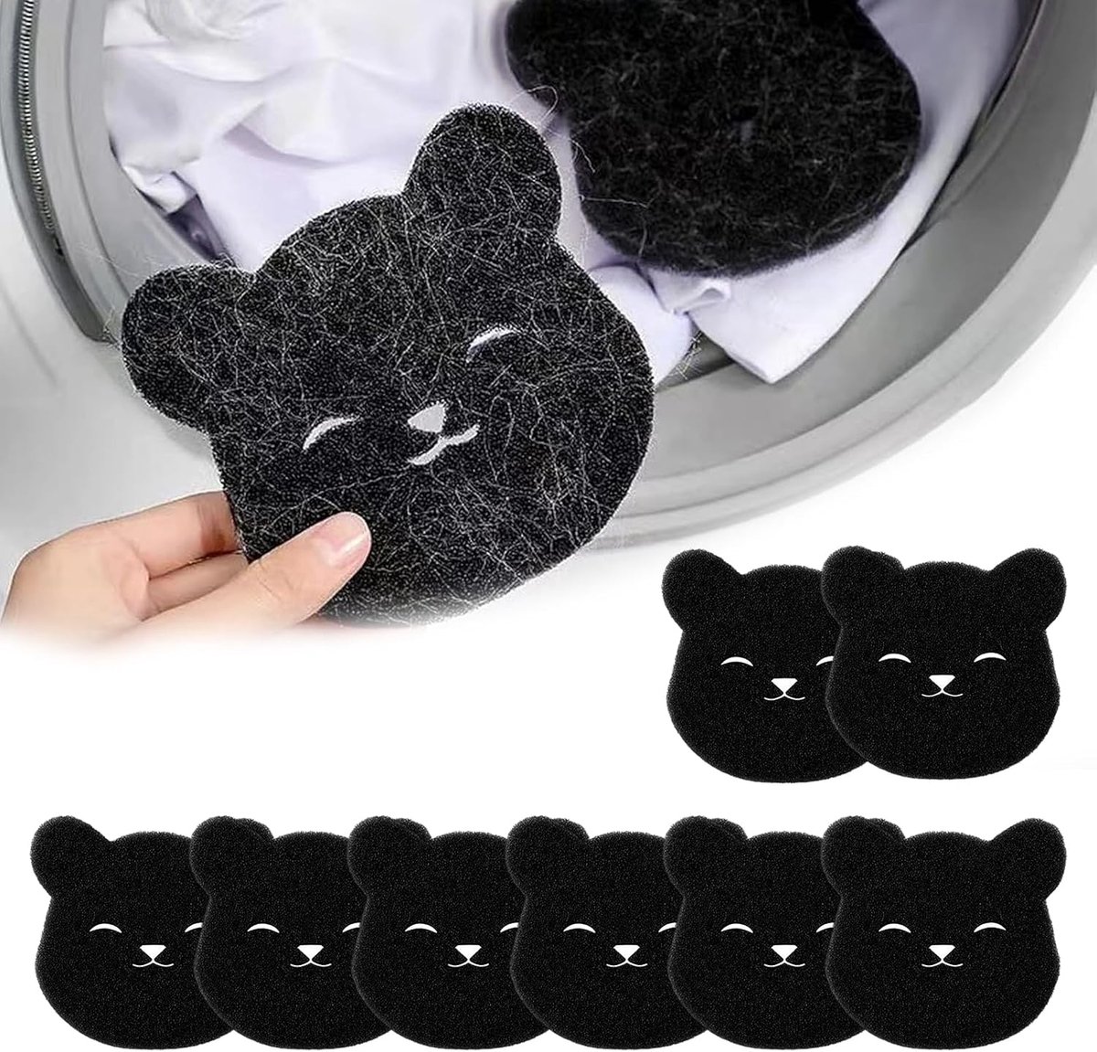 8 stuks haarfilters voor wasmachine, herbruikbaar, voor het opvangen van dierenharen en pluisjes, met 1 speciaal smiley-gezicht, praktisch accessoire voor kleding
