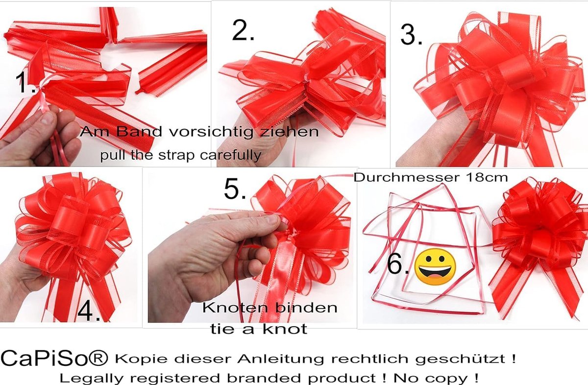 18cm Grote Trekstrik Large Pull Bow Trekband Polyband Decoratiestrik Cadeaustrik voor Geschenken voor Zakjes Suikerzakjes Knutselen Decoreren Versieren (Geel, 6 Stuks)
