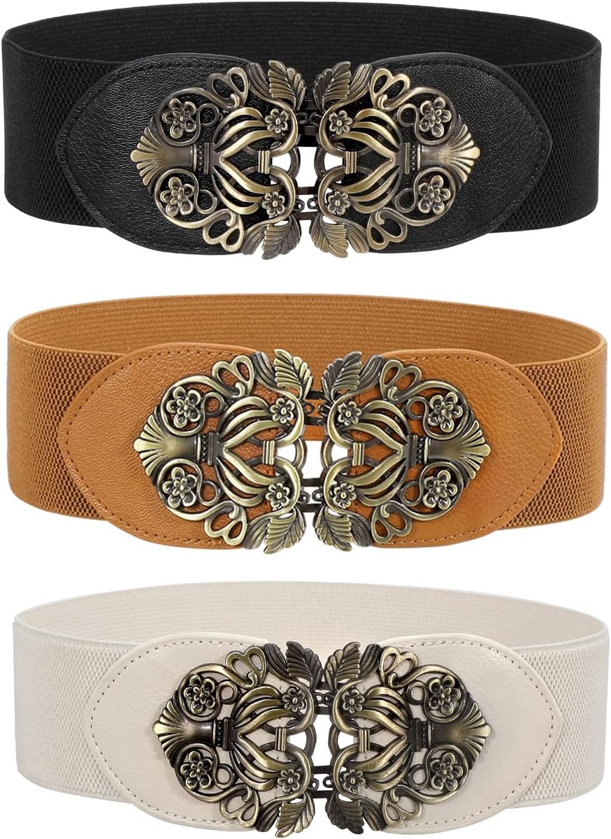 Elastische riem voor dames, skinny riem voor jurken, retro stretch, tailleriem, dunne riem met gesp, 4 stuks