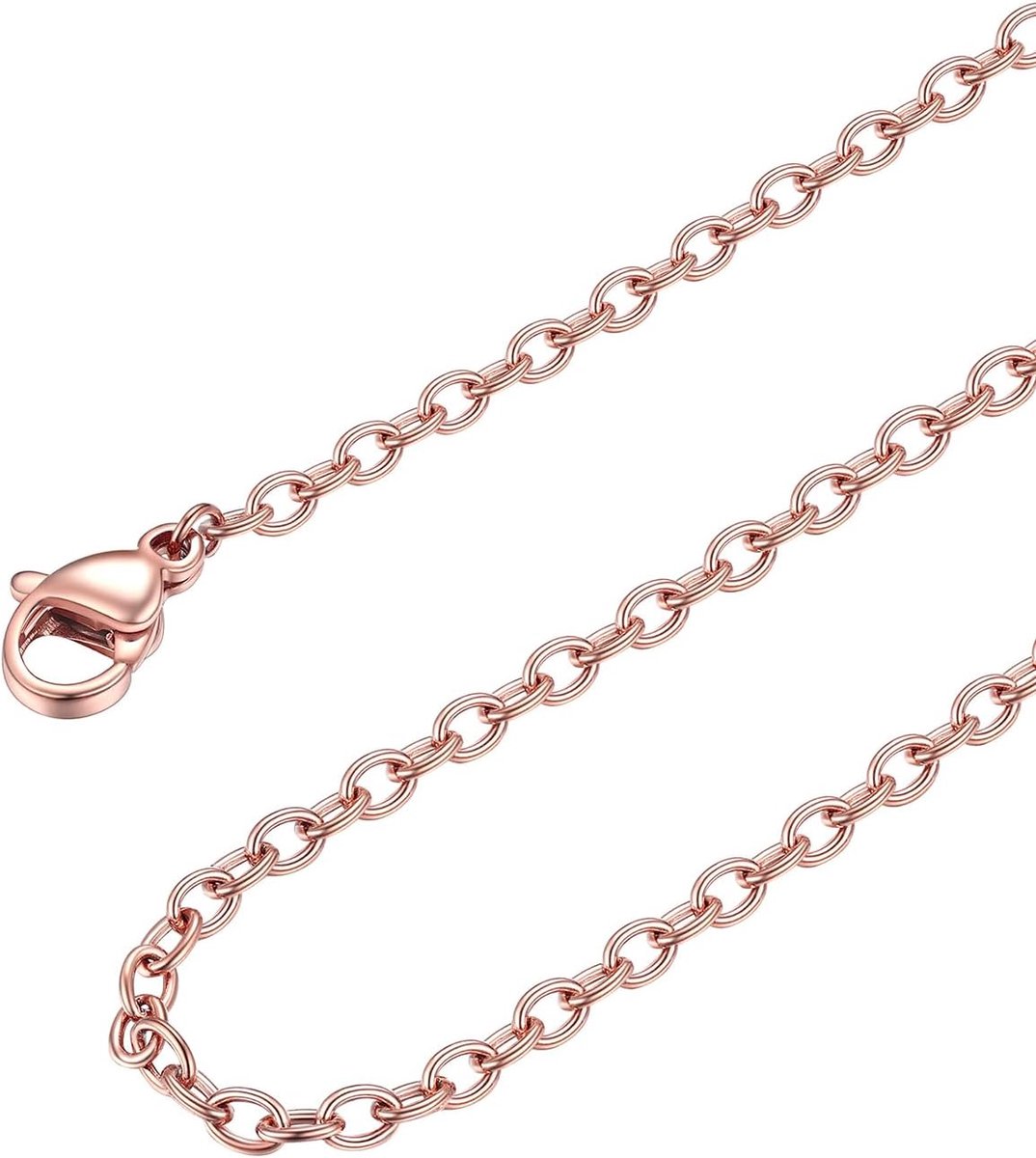 Roestvrij stalen ketting voor dames, 1,4 mm/2 mm, dunne roloketting, roestvrij staal, halsketting, vervangingsketting voor hanger, zilver/goud/roségoud/zwart, naar keuze 35/40/45/50/55/60/65