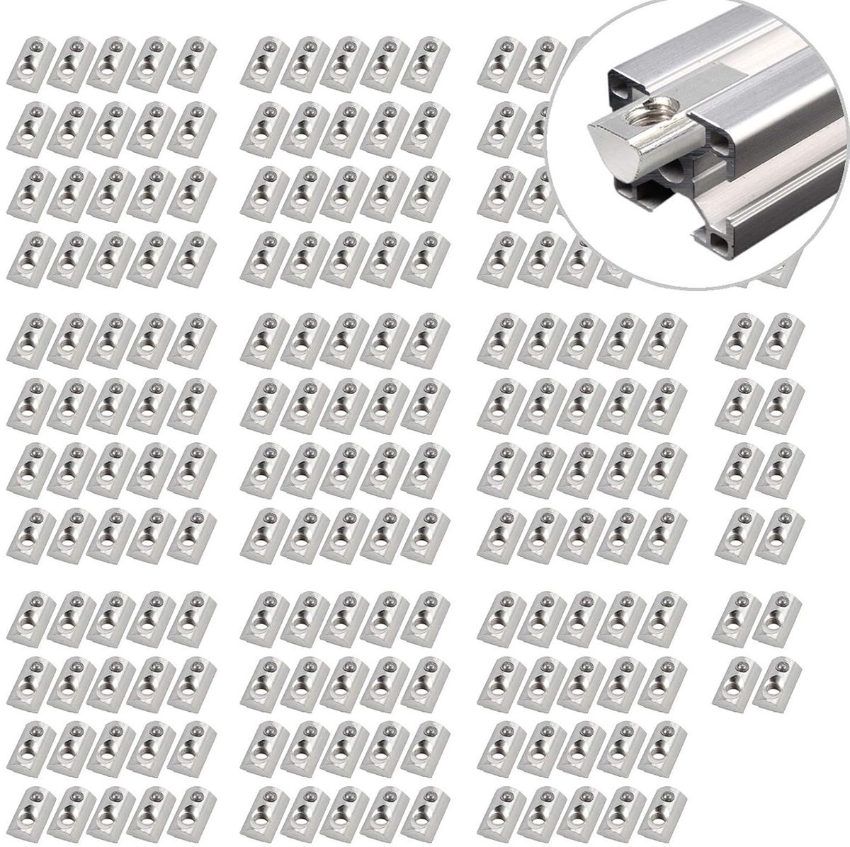 200 Stks Roll-in Lente M8 T Moer Metalen Profiel 8mm Slot Noten Bal met Geleideplaat en Ballen voor 4040 4080 (Galvaniseerd Staal)