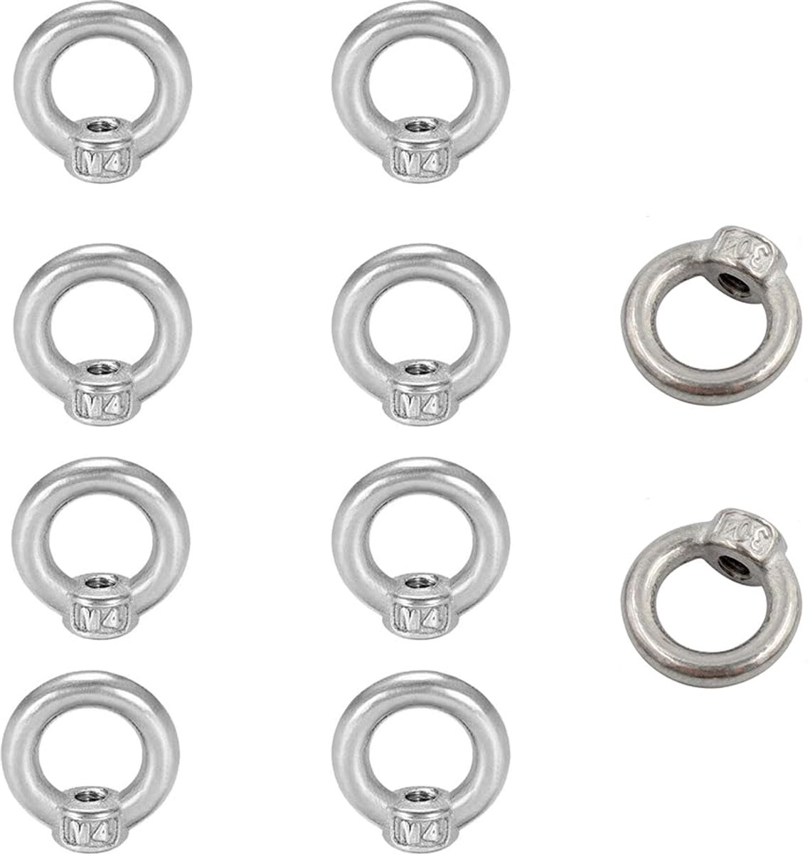Ringmoer M4, 10 stuks ringogen roestvrij staal ringschroef roestvrij staal oogmoeren ringvormige hefapparaten accessoires kabelmontage hefaccessoires voor het bevestigen van hangende ornamenten