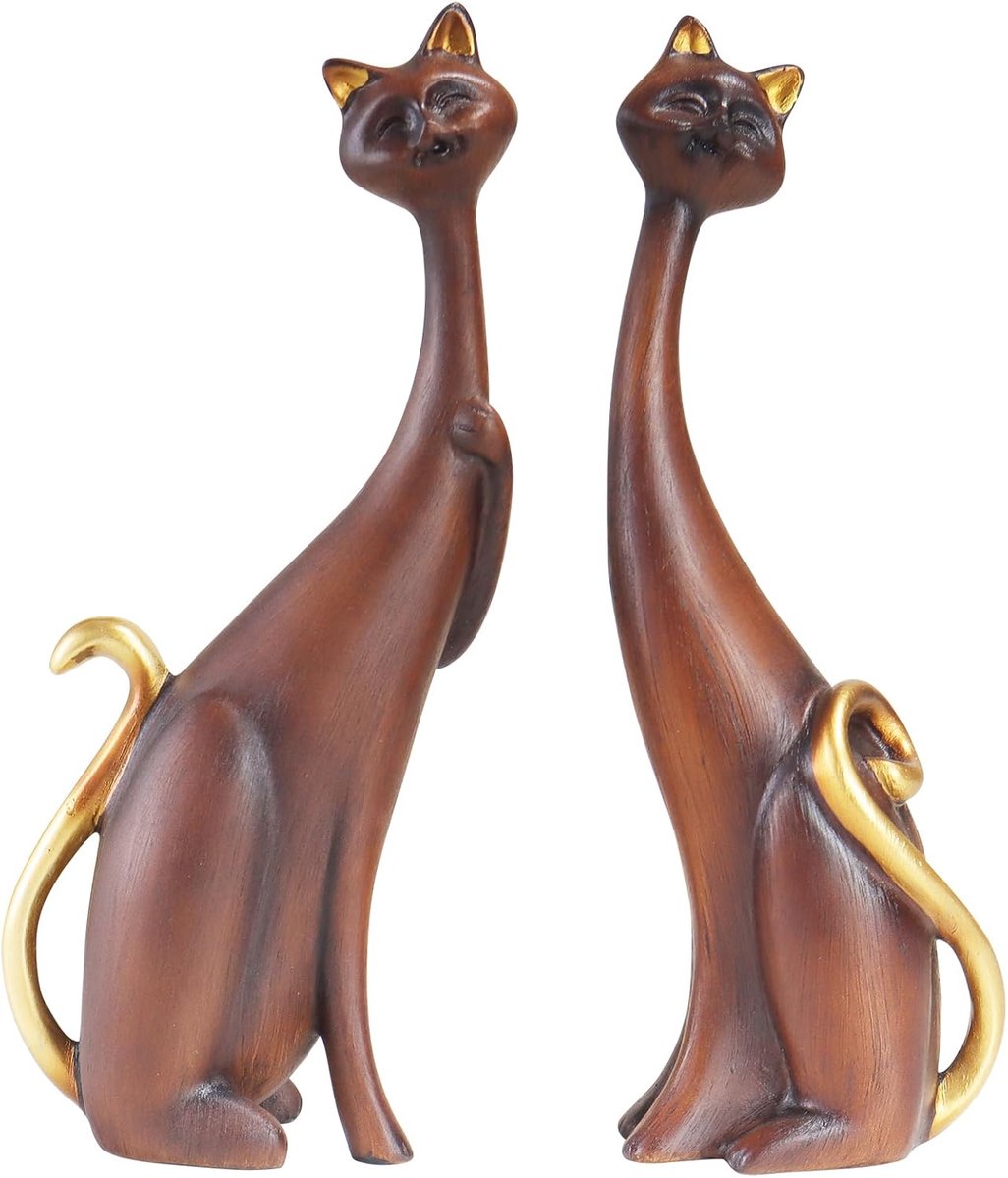SnelShoppen - Twee Katten in Liefde Beeldjes - Kunstzinnig Resina Katten Sculpturen voor Thuis, Kantoor, Boekenplank Decoratie - 28cm Hoog, Creatief e
