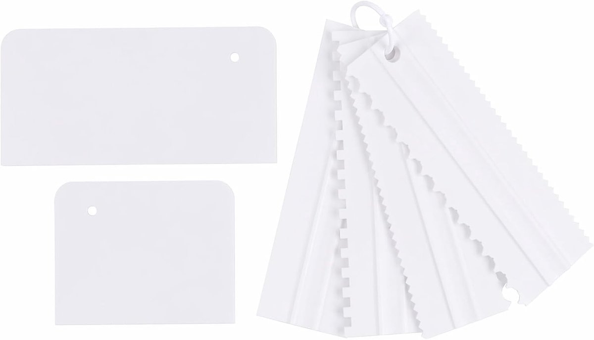 6 stuks taartspatels van polypropyleen, 2 rechte en 4 met patroon, taartschraper, keukenschraper en taartschraper voor het gladmaken van crème en taartpatroon, herbruikbare bakaccessoires met