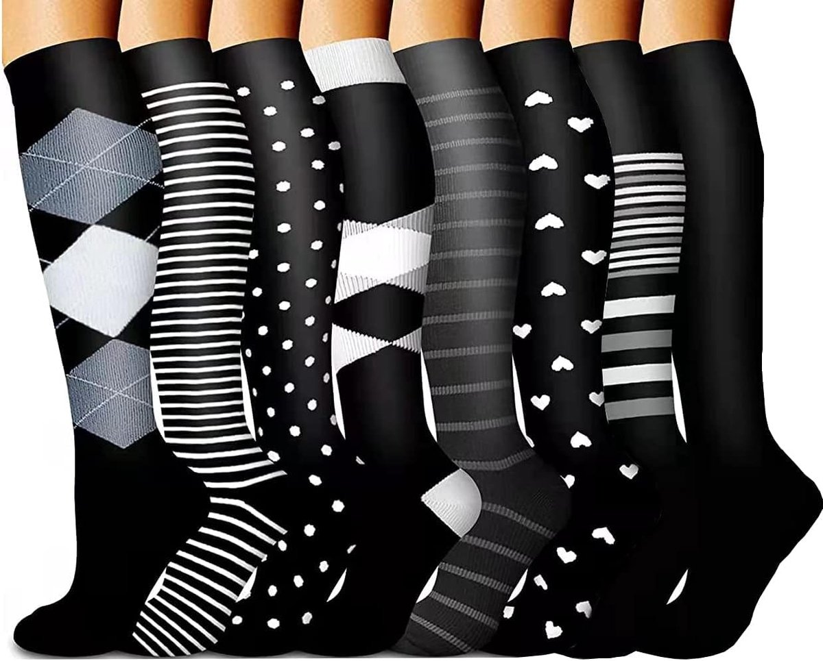 8 paar compressiekousen voor dames en heren (15-20 mmHg), steunkousen voor hardlopen, verpleegsters, sport
