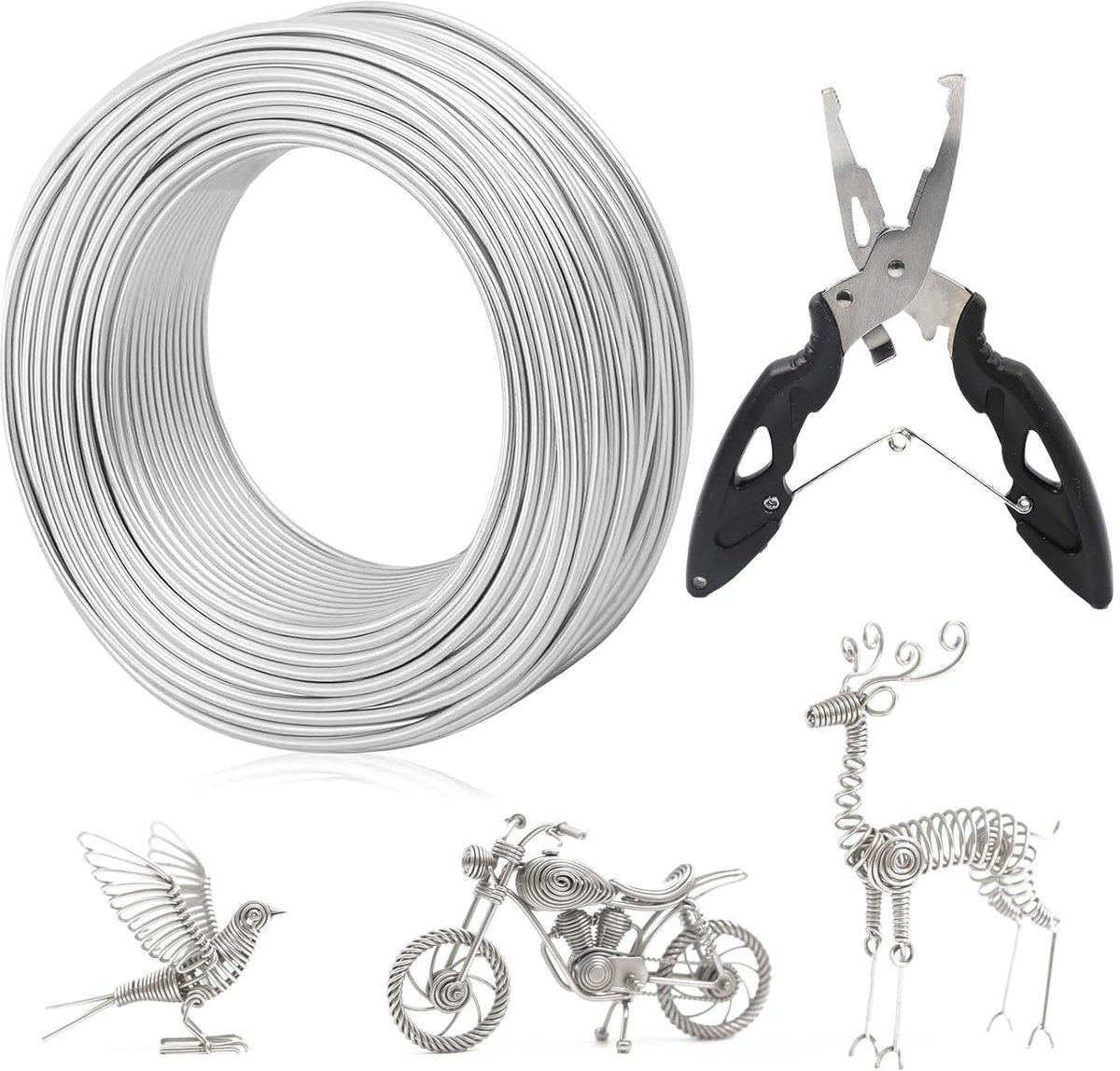 Draad, zilveren draad om te knutselen, 2 mm x 20 m, knutseldraad, modelleerdraad, zacht voor doe-het-zelf sieraden, aluminiumdraad met snijtang, aluminiumdraad voor knutselen