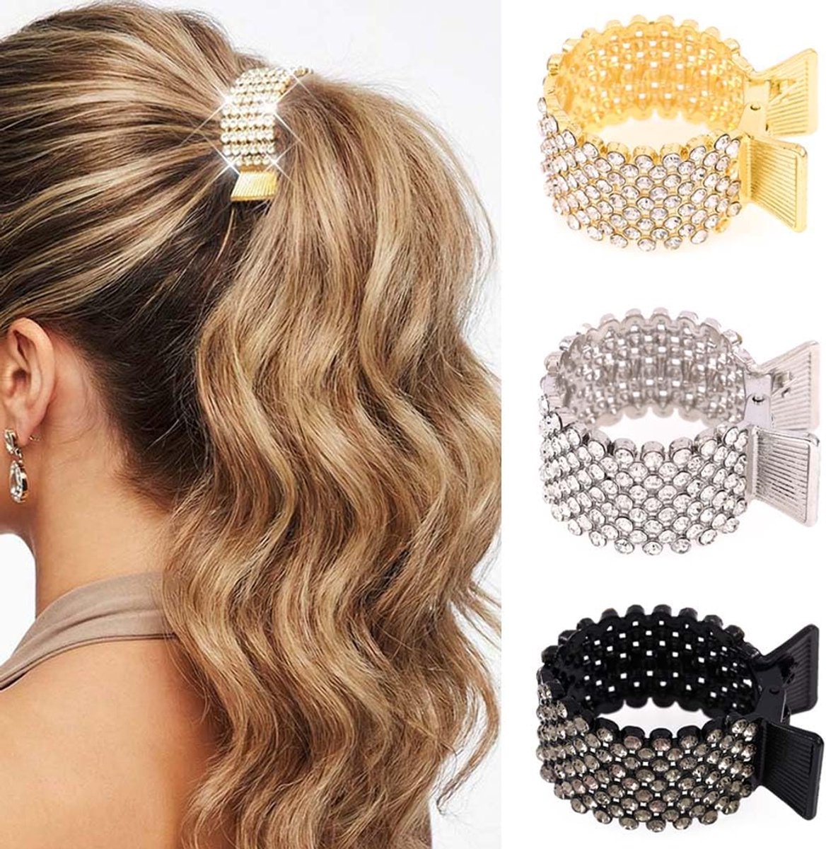 Strass Klauw Clips Goud Metalen Haar Clip Fancy Paardenstaart Haar Klauwen Haaraccessoires Voor Vrouwen