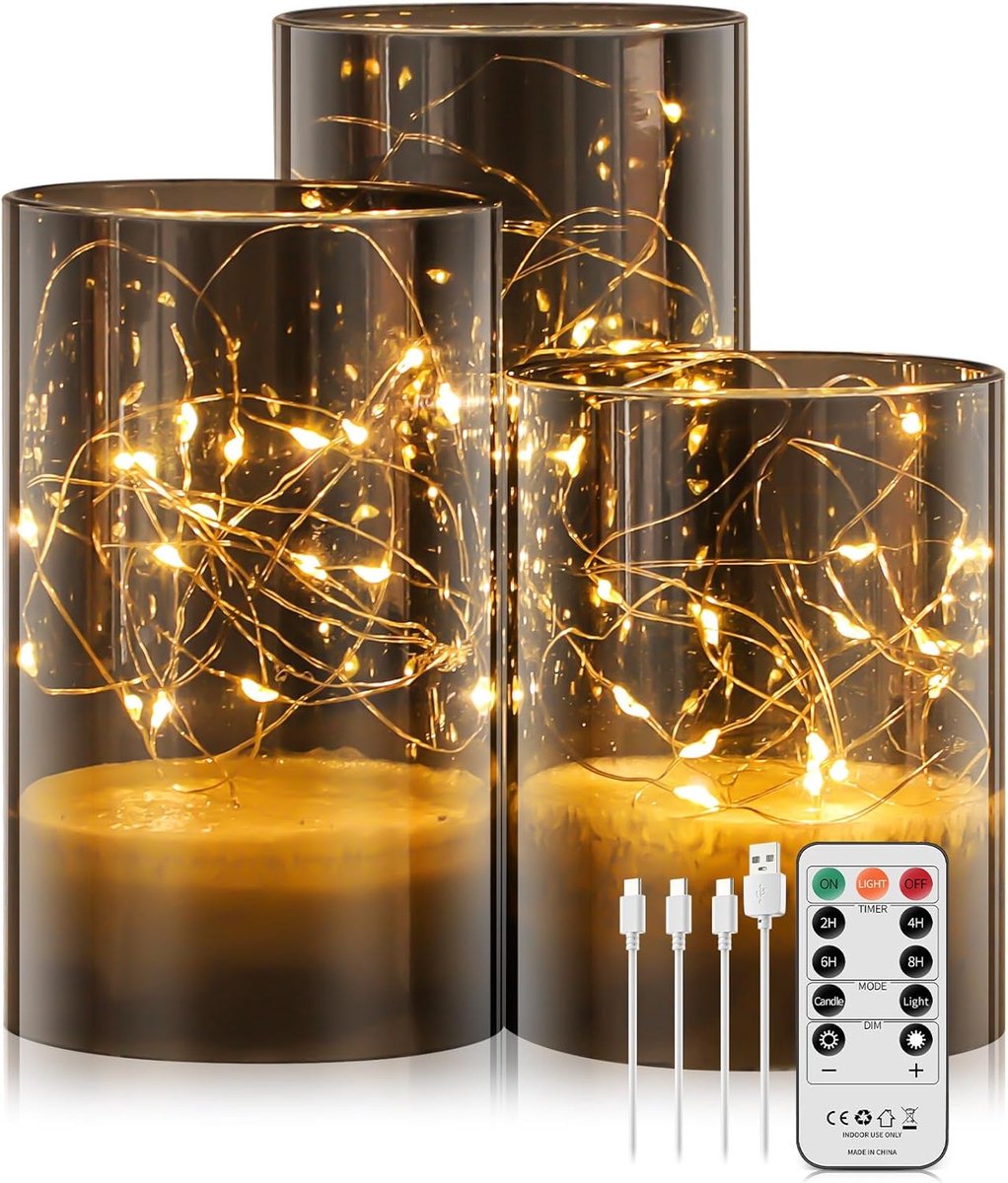 Speed Set van 3 led-kaarsen, oplaadbaar, 1000 mAh, met afstandsbediening, timer, feeënlichten, kaarsen, oplaadbare decoratieve verlichting, dimbare vlamloze kaarsen voor huisdecoratie