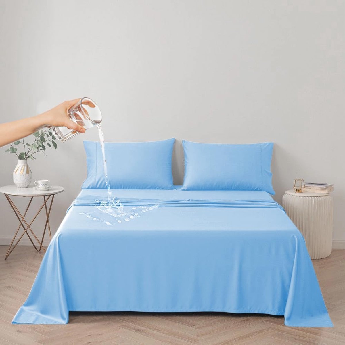 SnelShoppen - 100% Waterdichte Beschermdeken voor Bed, Matrasbeschermer, Herbruikbare Onderlaag, Bedlakenbeschermer (Lichtblauw, Queensize, 200x230cm)