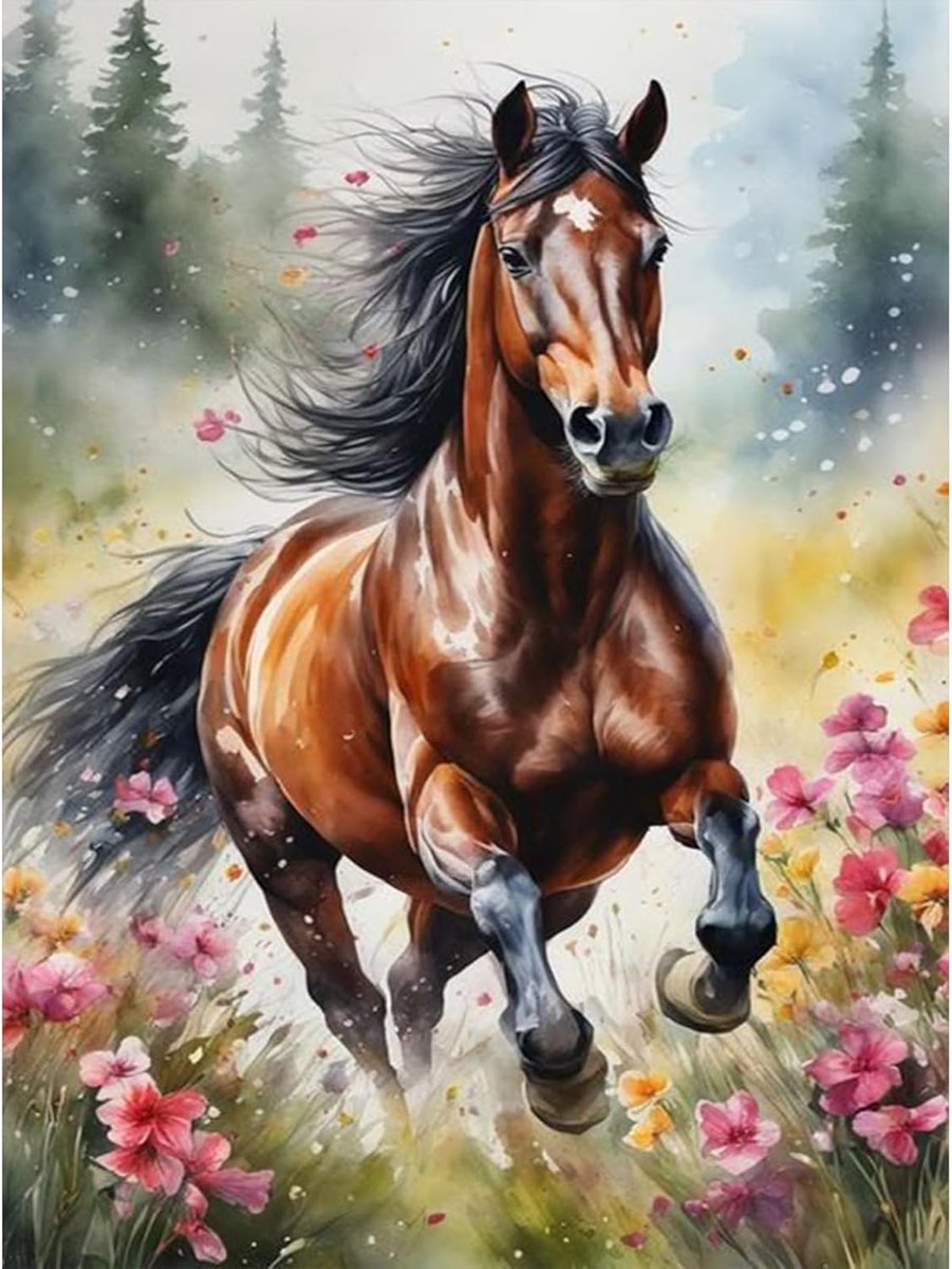 Paard Diamond Painting, 5D diamond painting, afbeeldingen voor volwassenen, diamond painting kinderen, full drill dieren, diamond art, afbeeldingen voor thuis, decoratie, 30 x 40 cm
