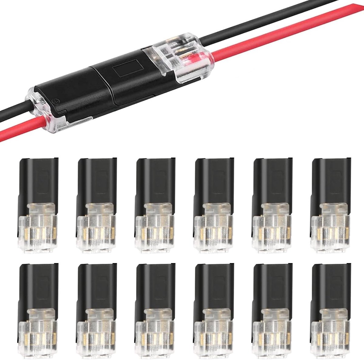 2-polige kabelconnectoren stekkers, 12 stuks auto stekkers steekverbinding connectoren verbindingsklemmen 2-polig, 18-24AWG draad snelsplijs connectoren kabel krimp aansluiting