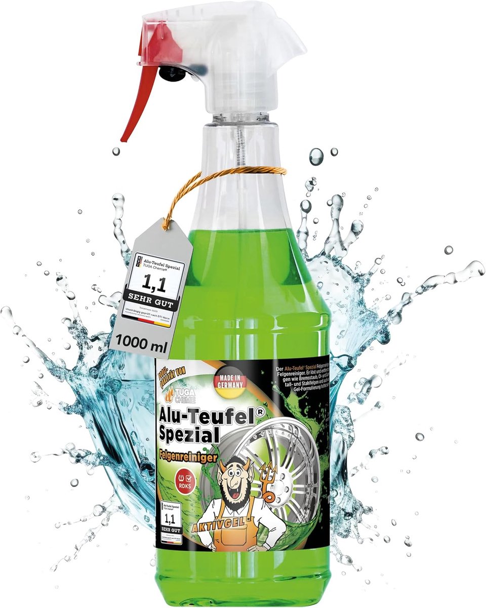 SnelShoppen - Alu Teufel Special Velgenreiniger Actieve Gel voor Glanzende Aluminium Velgen, Zuurbestendig, 1 L, Groene Gel, Perfect voor Auto en Fiet