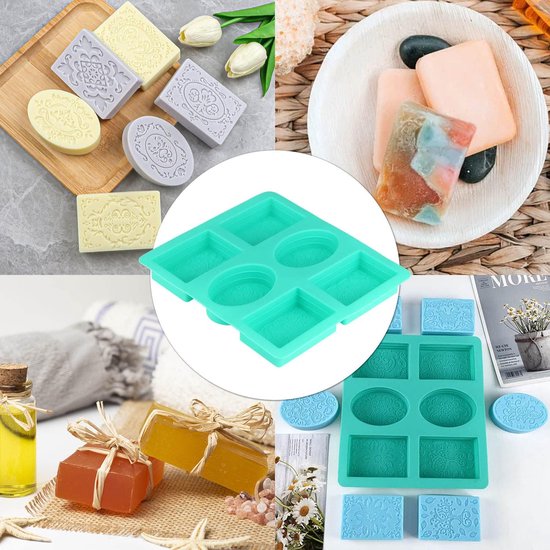 siliconen zeepvormen, 6-vaks siliconen vormen voor zeep, ovaal en rechthoekig voor zeep, DIY vormen, cakes, bakken, chocolade — afbeelding 4
