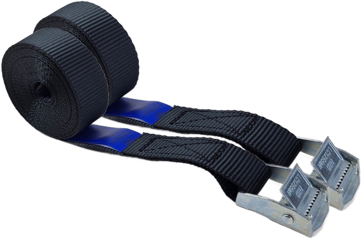 BCF-Products - Spanbanden - 3 meter - 2 stuks - Zwart - Sjorband - Spanriem - Bindriem - met Gesp