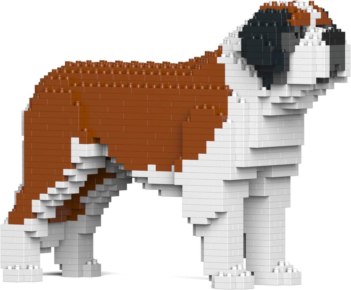 Bouwstenen Hond - Dierenfiguur - Hobby en Decoratie - Gedetailleerd Ontwerp - 980 Stukjes - Bruin Wit