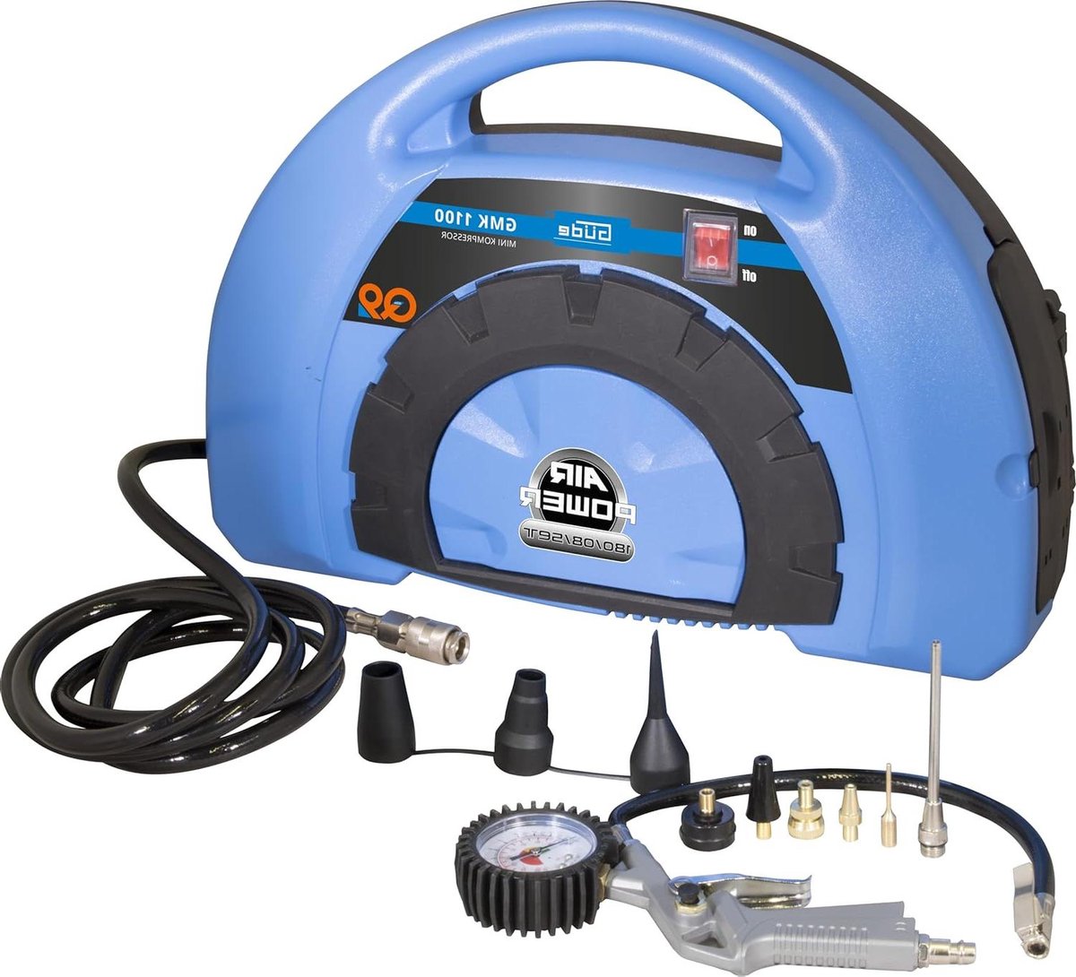 Compacte Compressor Set - Draagbare Luchtpomp - Banden en boten oppompen - Olievrije motor - 8 bar - Blauw
