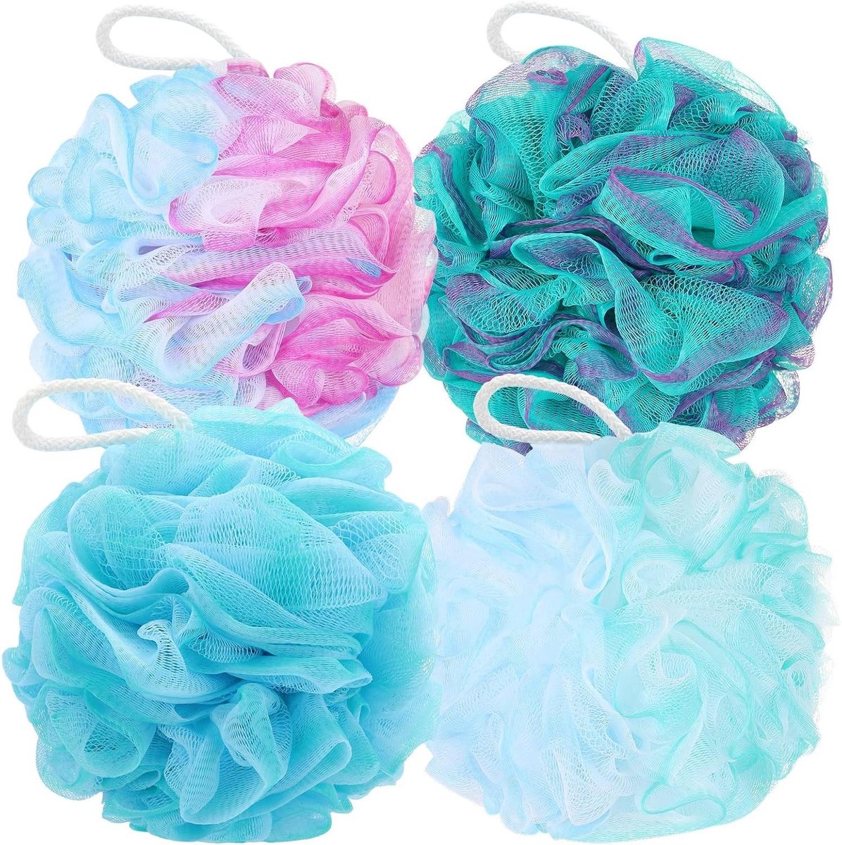 Douche Loofahs - Bad Sponzen - Huid Exfoliëren - XXL Extra Groot - 4 Stuks 100g - Meerdere Kleuren