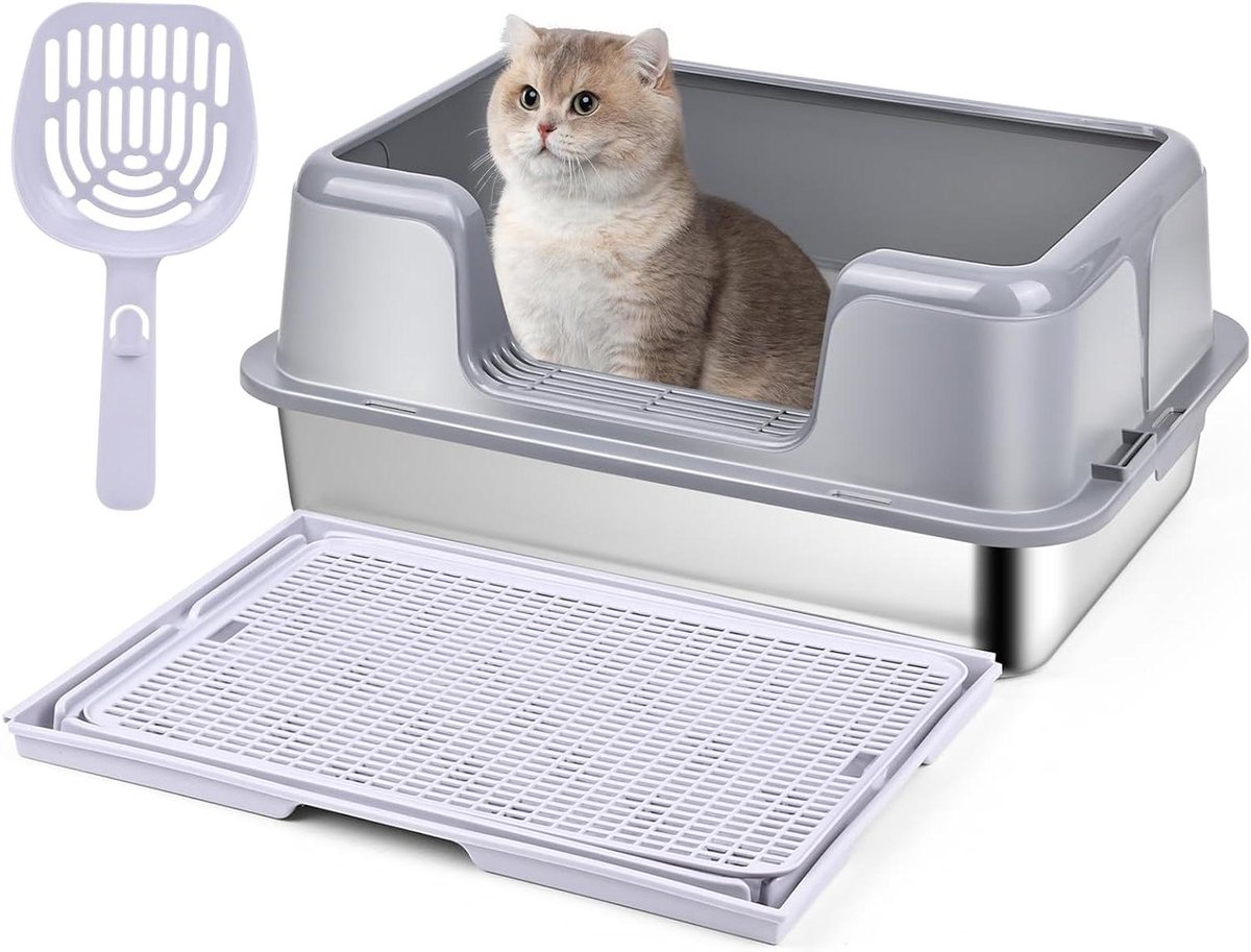 Kattenbak Roestvrij Staal - Geurloos Toilet - Hygiënisch Huisdier - Extra Groot Formaat - 50 x 35 x 35 cm