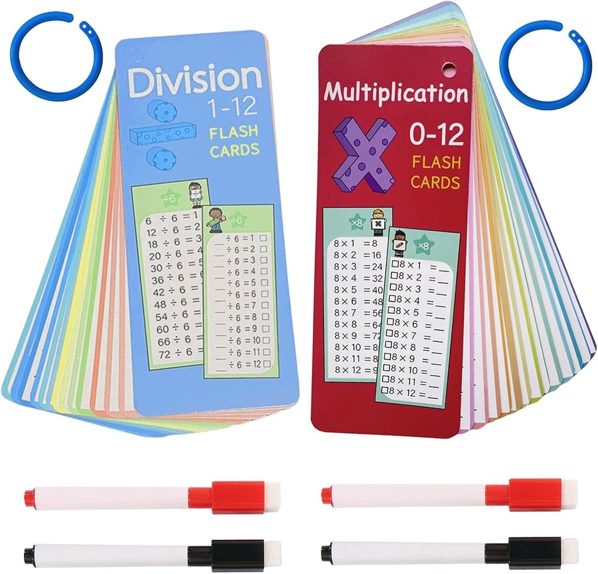 Educatieve Flashcards voor Vermenigvuldigen en Delen - 30 Stuks met 2 Uitwisbare Stiften voor Thuisonderwijs en Cadeau voor de Eerste Schooldag