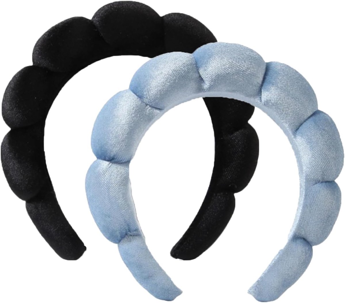 2 Stuks Schattige Make-up Hoofdbanden van Velvet voor Vrouwen - Ideaal voor Gezichtsreiniging, Douche en Maskers (Zwart, Lichtblauw, One Size)
