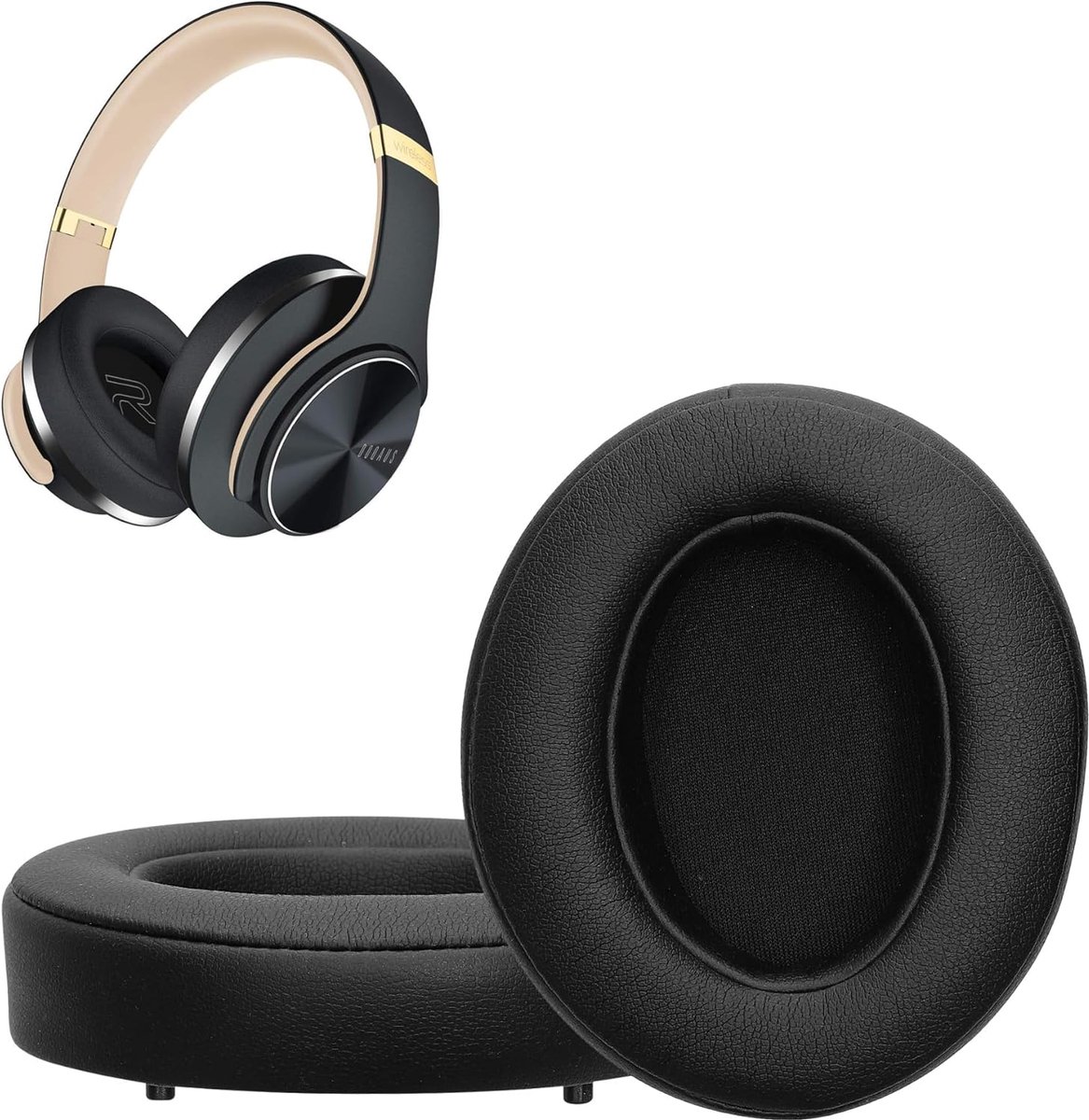 SnelShoppen - 2x Oorkussens voor Koptelefoon - Vervangende Earpads van Kunstleer en Schuim in Zwart - Compatibel met DOQAUS - Comfortabel en Duurzaam