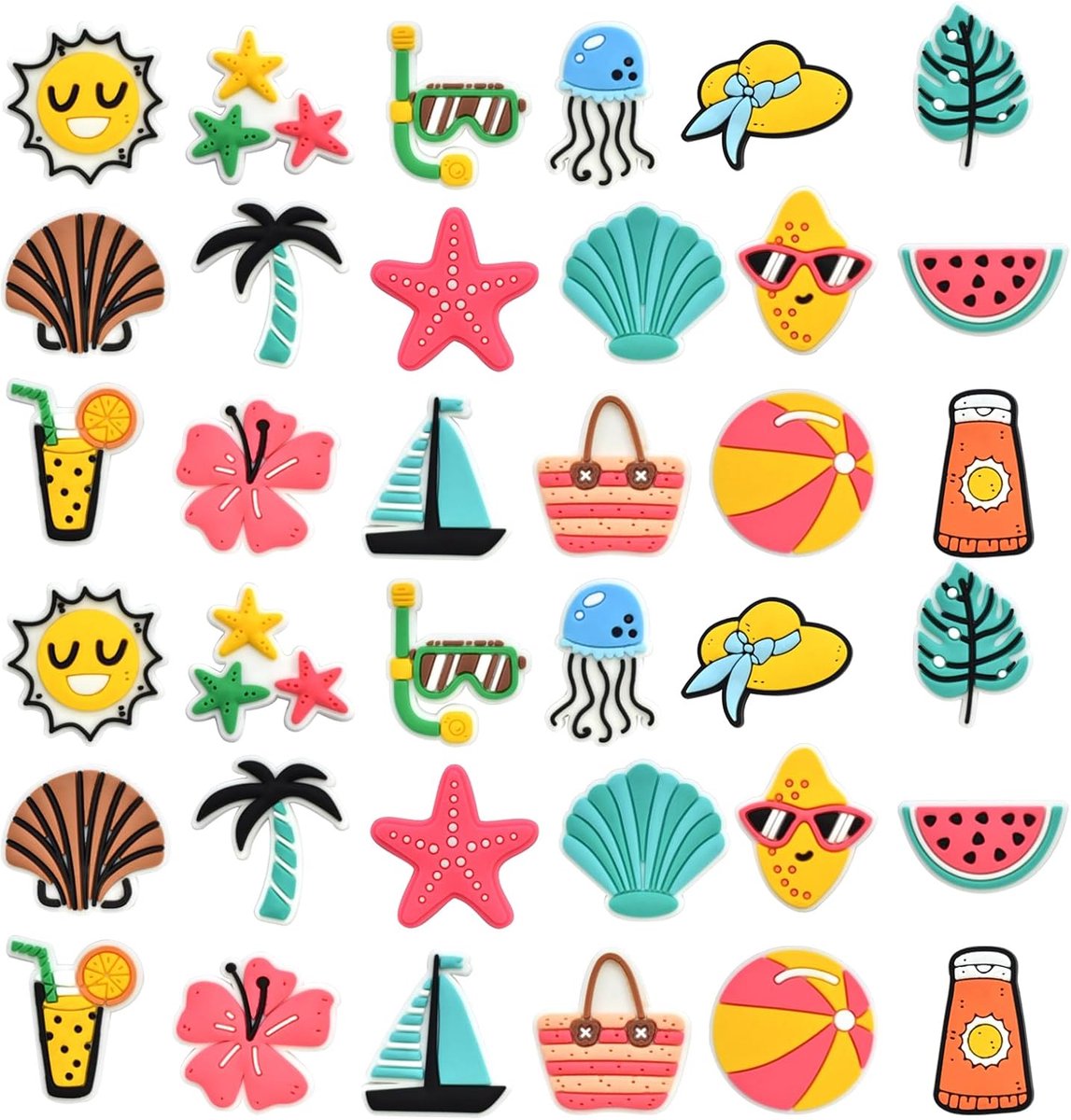 Thijox - 36 Stuks Bogg Bag Accessoires Set - Zomer EVA Beach Bag Decoraties voor Bogg Tassen en Tote Tassen - Kleurrijke Insert Strandtas Decoraties -