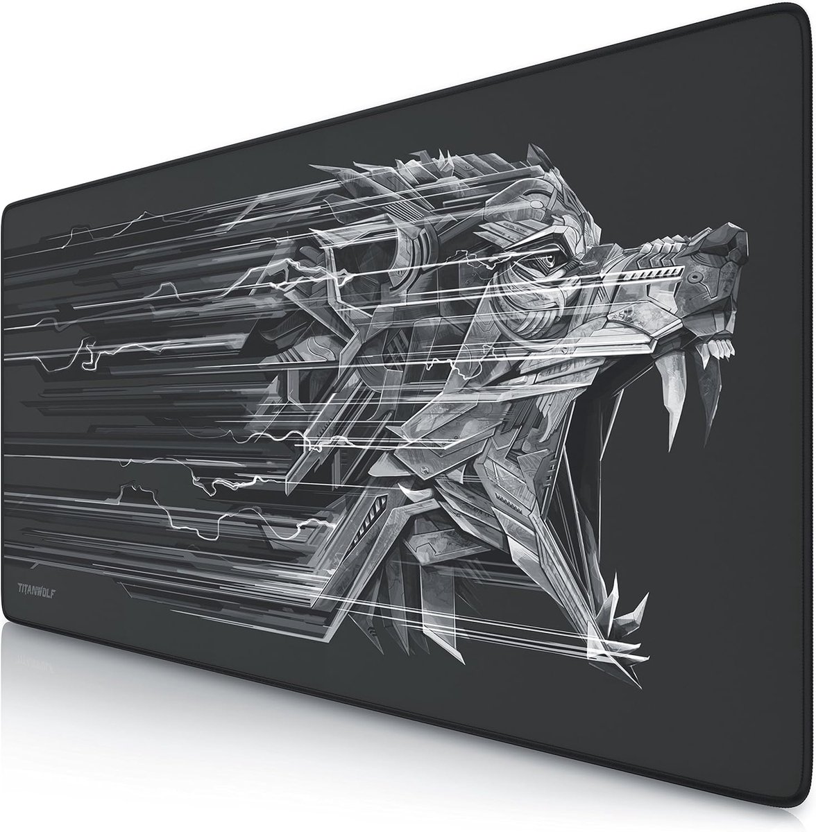 Thijox - XXL Gaming-muismat Titanwolf 900 x 400 mm - Stabiele Grip - Verbeterde Precisie en Snelheid - Onderlegger met Titanwolf-motief voor Gaming en