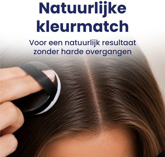 Close-up van een vrouw die met een applicator haarwortels aanbrengt voor een natuurlijke kleurmatch.