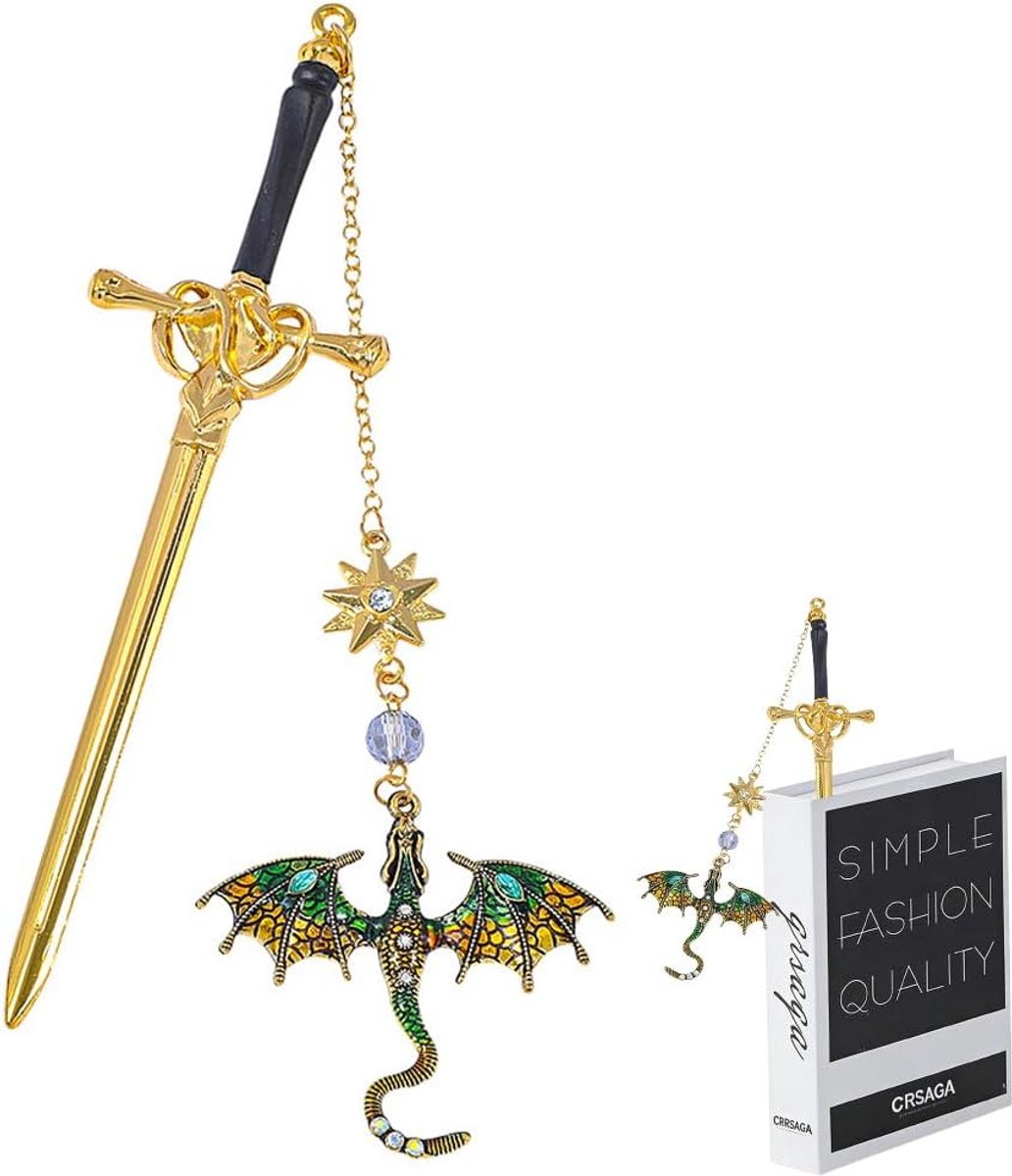 SnelShoppen - Metalen Draak Boekenlegger, Groene Zwaard Draak, Gepersonaliseerde Vintage Stijl, Creatieve Pagina Markeringen, Leesaccessoires voor Boe