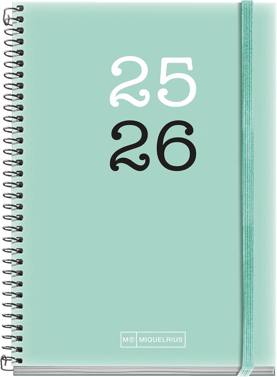 Thijox - Miquelrius Schoolagenda 2025/2026, Weekoverzicht, 12 Maanden, 117x174 mm, Rubberen Sluiting, Polypropyleen, Catalaans-Engels, Perfect voor St