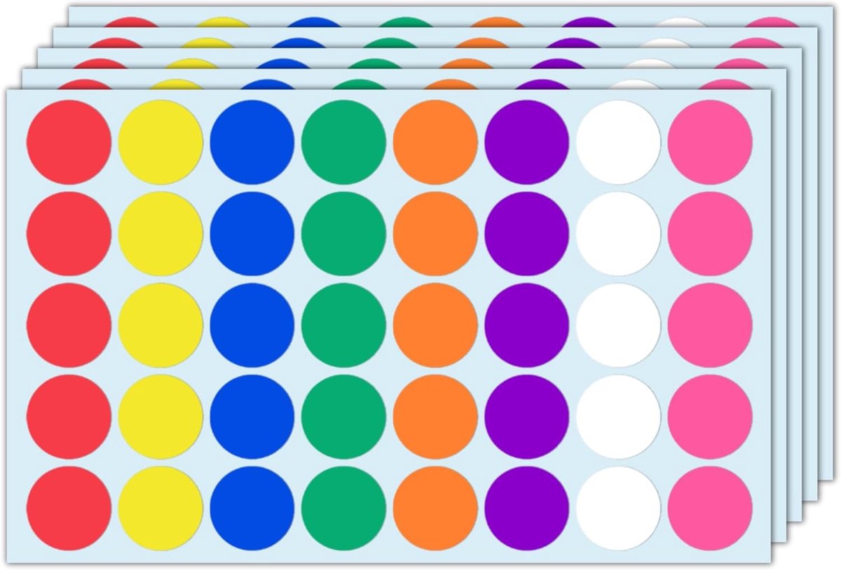 SnelShoppen - 1000 Stuks - 25mm Ronde Kleurrijke Stickers - Zelfklevende Puntstickers - 8 Kleuren - Perfect voor Feest, School, Creatief Gebruik