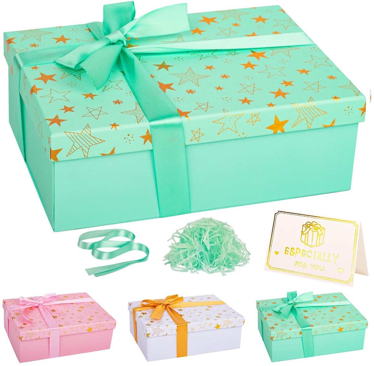 Inovra - Een prachtig vormgegeven grote geschenkdoos met deksel (25 x 18 x 9 cm). Ideaal voor verjaardagen, bruiloften en Valentijnsdag. Inclusief wenskaart en schuurpapier. (WJX-groen)