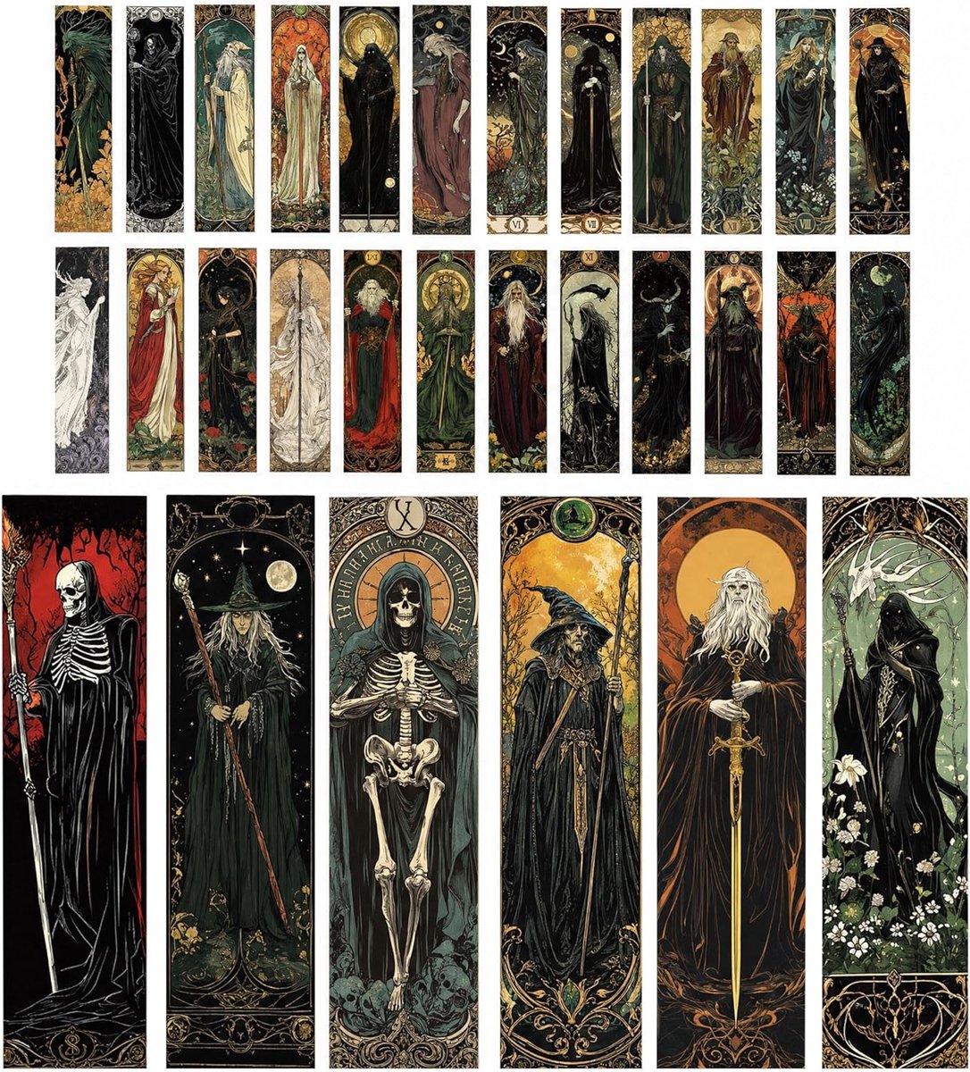 Thijox - Retro Wizard Bladwijzers 30 Stuks | 15 x 4 cm Art Nouveau Fantasiemotieven | Beschrijfbare Achterkant voor Lezers, Studenten en Leraren