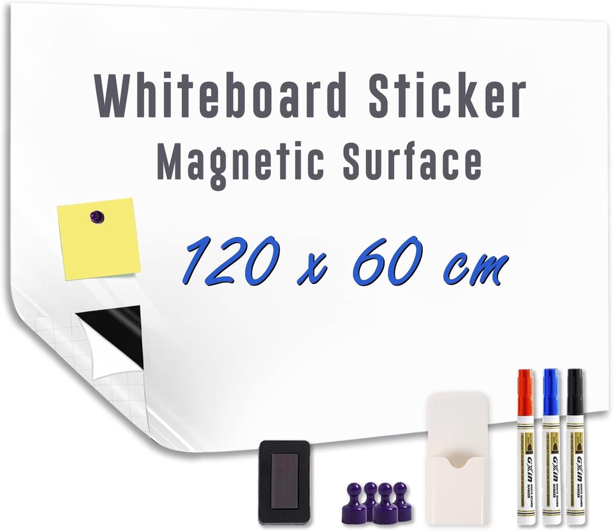 SnelShoppen - Magnetische Whiteboardfolie 120 x 60 cm, Zelfklevende Bordfolie voor Muur en Deur, Ideaal voor Kantoor en Thuisgebruik