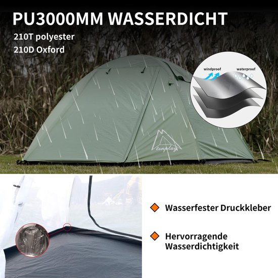 Inovra- Campingtent voor 2 Personen - Lichtgewicht 2,5 kg - Waterdicht PU3000 mm - Dubbellaags Ontwerp - Eenvoudige Installatie - Duurzaam Polyester - Tweepersoonstent van Inovra — afbeelding 5