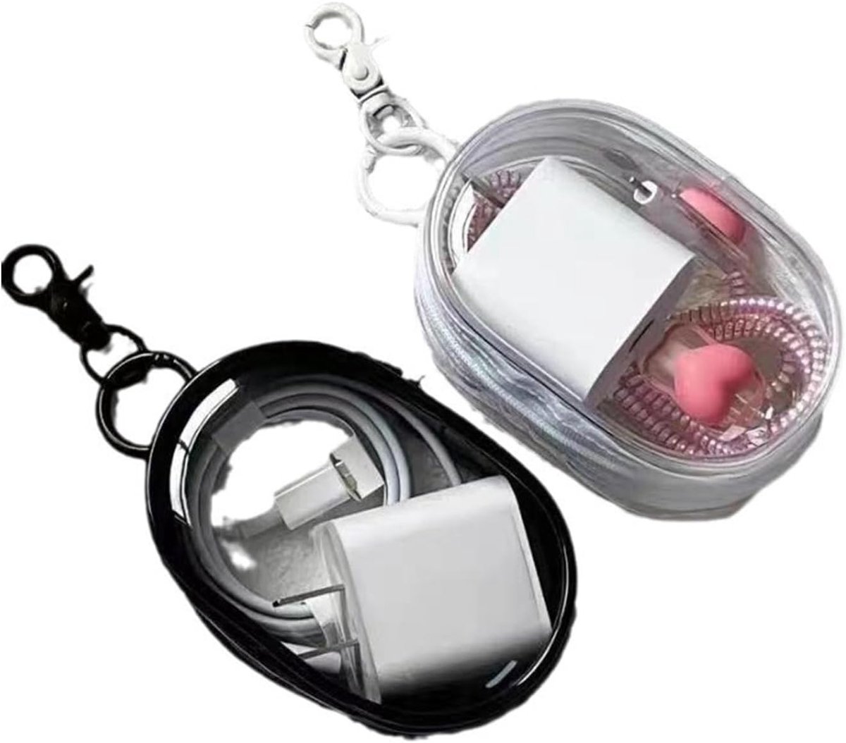 Thijox - 2 Stuks Mini Kabelorganizer - Transparante Kabeltas voor Onderweg - Ideaal voor Datakabels, Hoofdtelefoons, Opladers en Oordopjes - Compact e