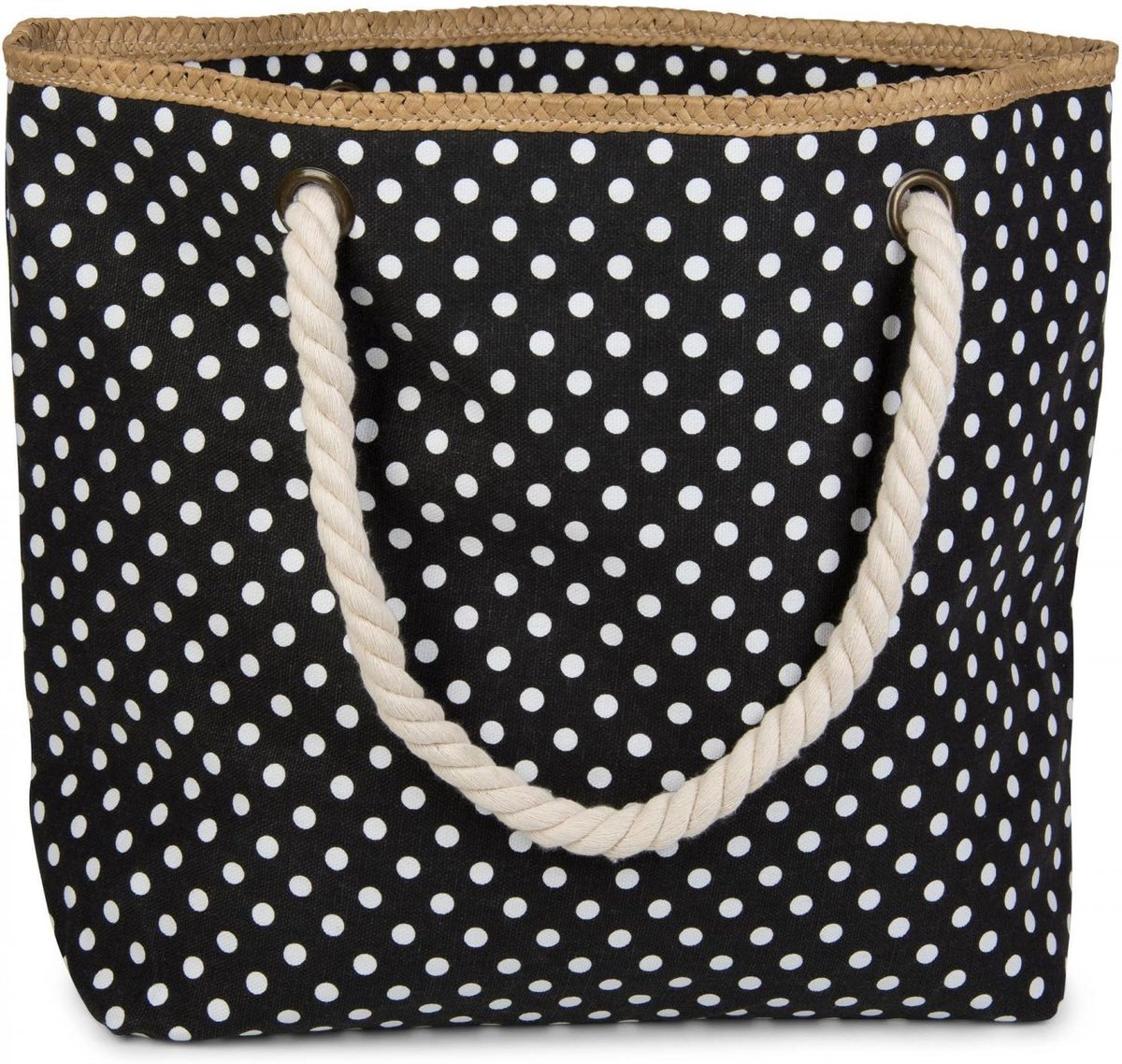 Thijox - Strandtas met Puntpatroon en Rits, Cosmetische Tas, Shopper, Dames, Zwart-wit, Badtas, Hoofdcapaciteit, Raffia, Perfect voor Strand en Dageli