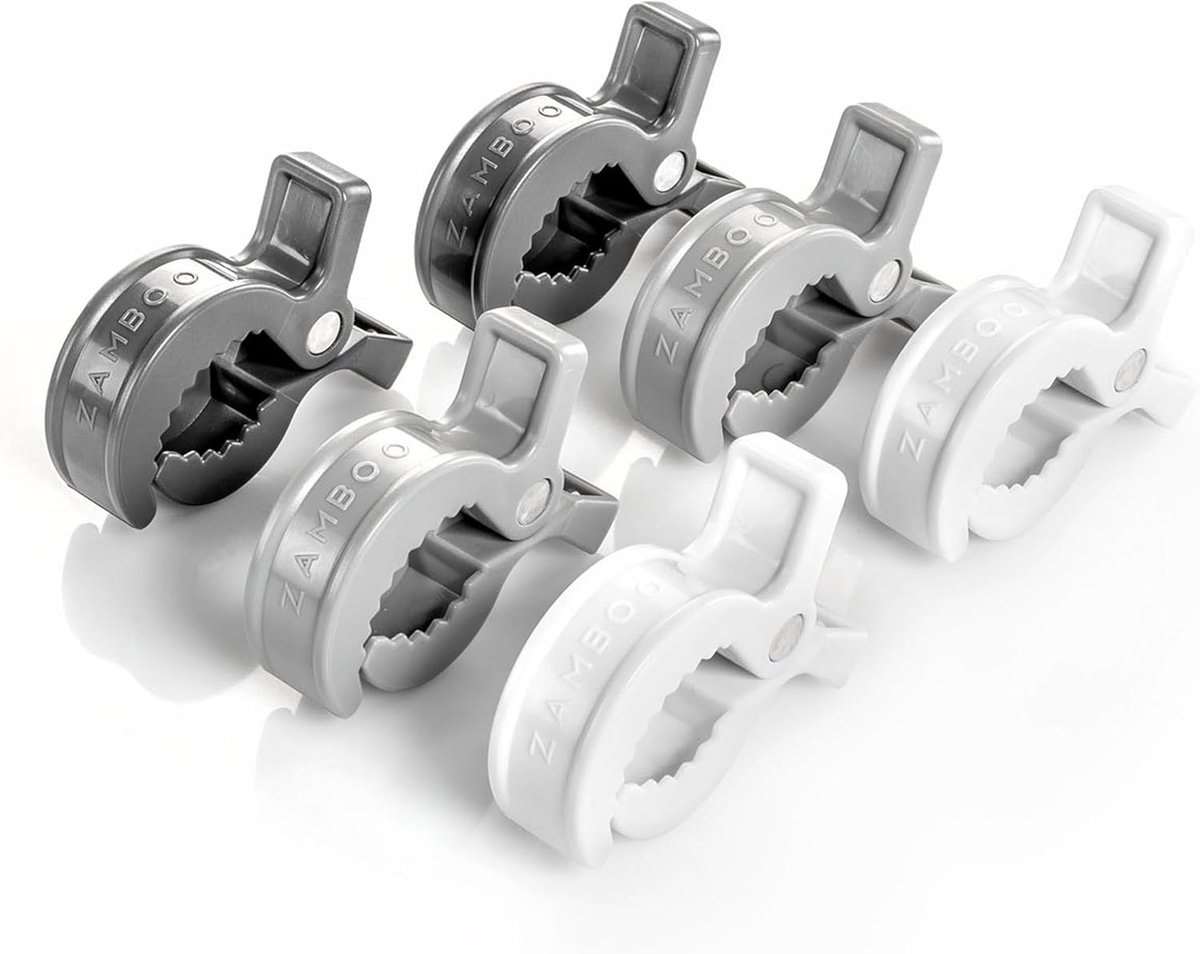 Thijox - Universele Kinderwagen Klemmen 6 Stuks - Swaddle Clips voor Hydrofiele Doeken, Speelgoed - Kinderwagen Accessoire Grijs/Wit - Ideaal voor Wan