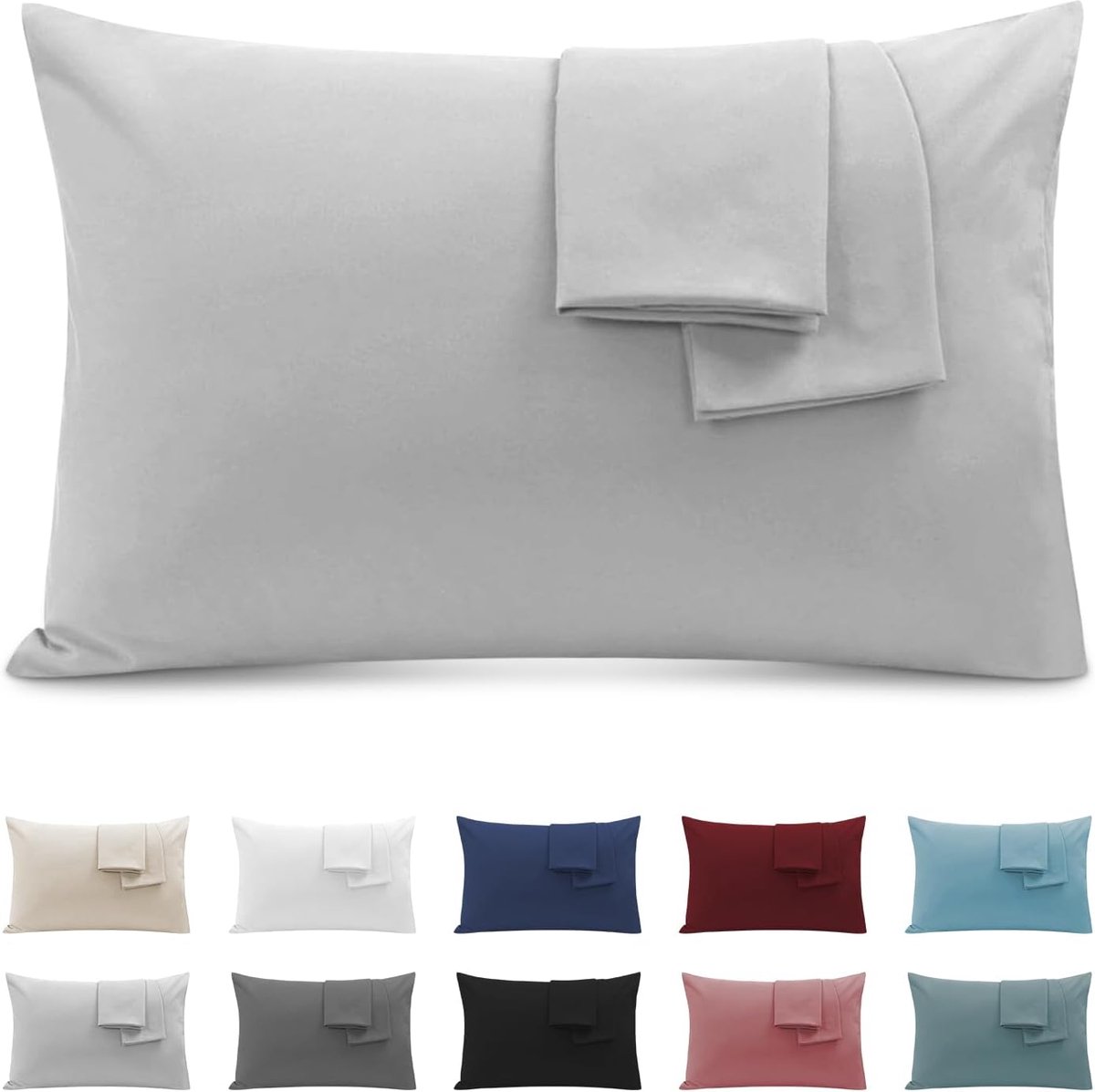 SnelShoppen - Set van 2 Kussenslopen 50x70 cm, Lichtgrijs, Hypoallergene Microfiber, Zachte en Ademend Kussenslopen met Onzichtbare Rits voor Dubbel B