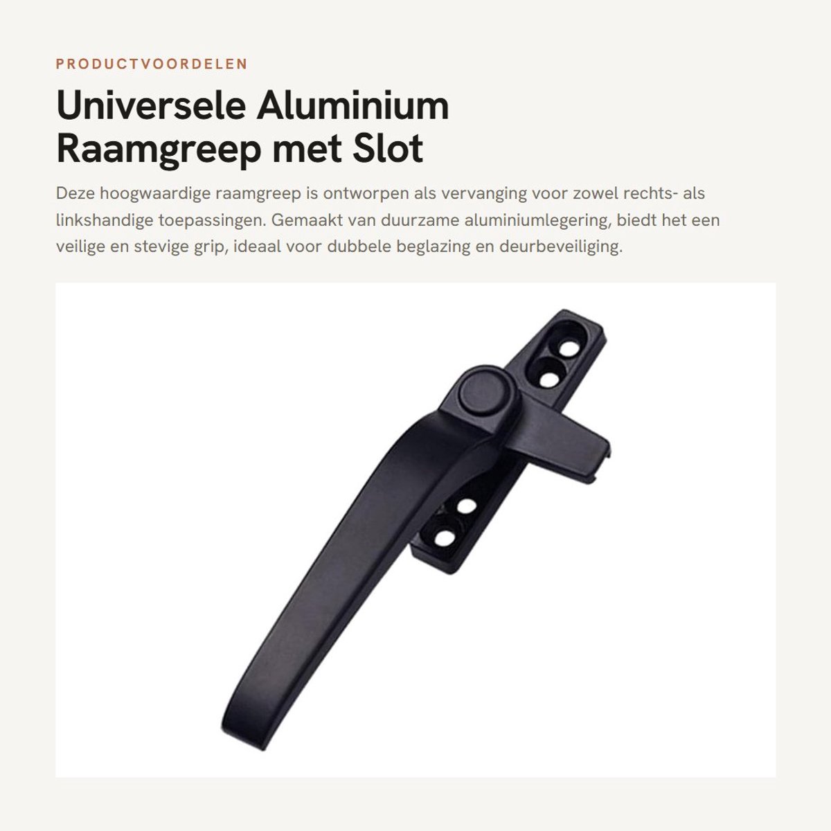 Inovra- Raamgreep Universele Vervanging - Aluminium Legering - Dubbele Beglazing - Deurbeveiliging - Linkshandig - Veiligheidsgreep - Raamdeurklink