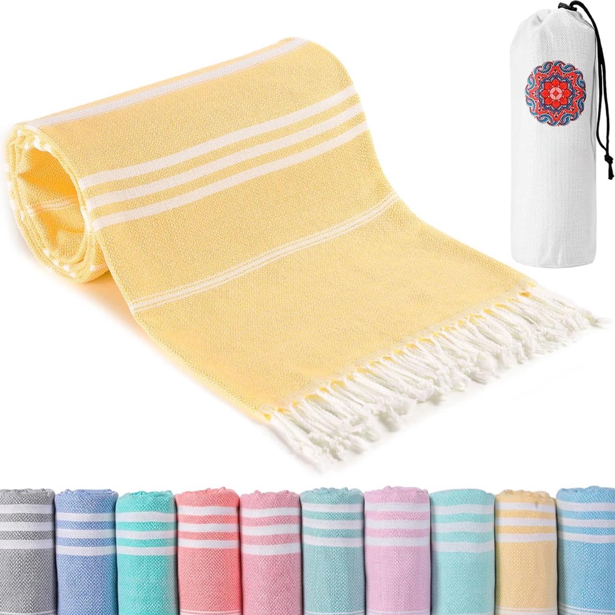 Thijox - XXL Hamam Strandlaken - Geel - Handdoek voor Strand, Camping en Zwembad - Grote Badhanddoek voor Dames en Heren - Perfecte Strandaccessoires