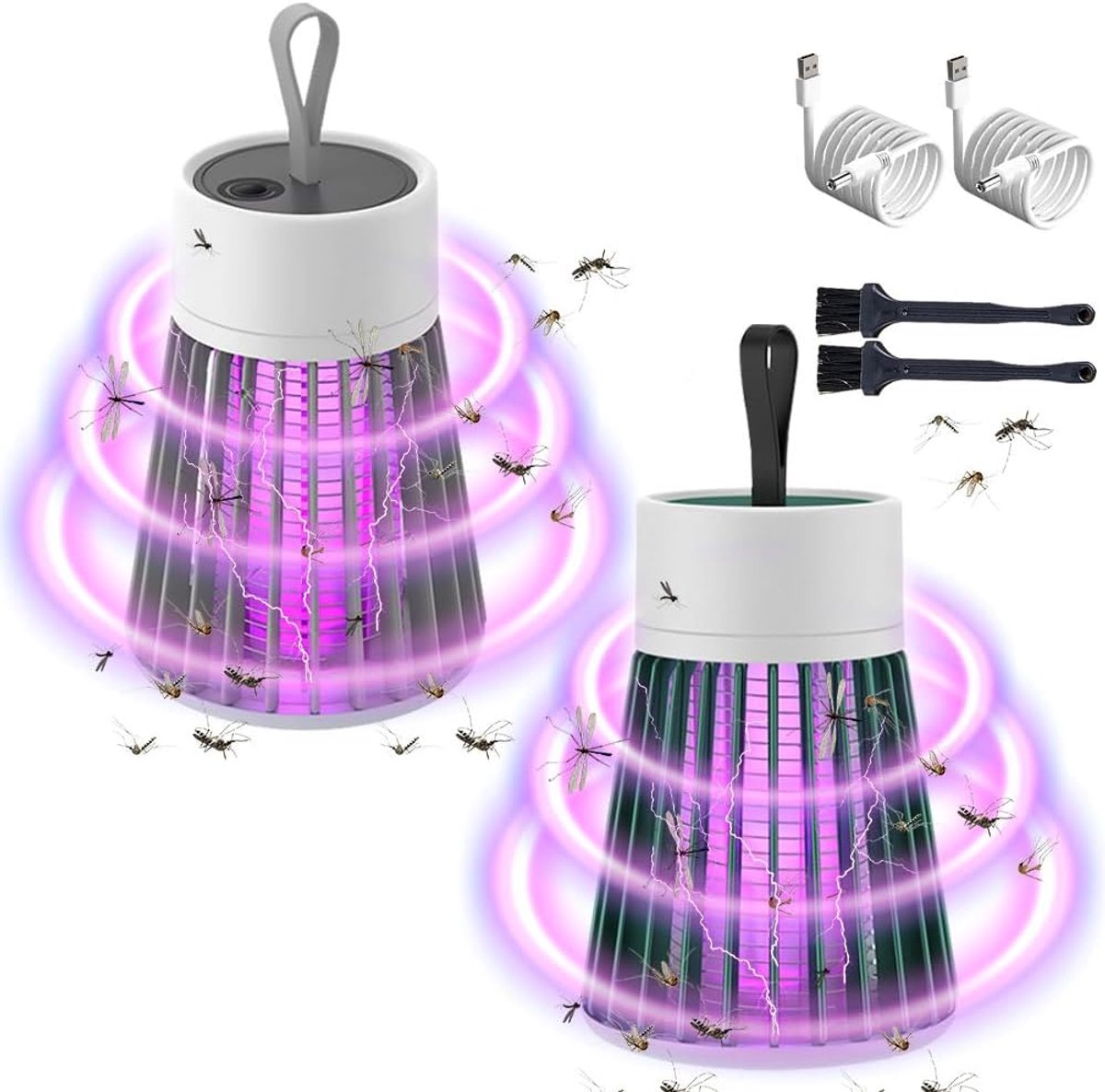 SnelShoppen - 2 Stuks Oplaadbare Mosquito Zapper, 1200 mAh Accu, Elektrische Muggenbestrijding, UV Licht, 360° Muggen Aantrekking voor Tuin, Binnen, C