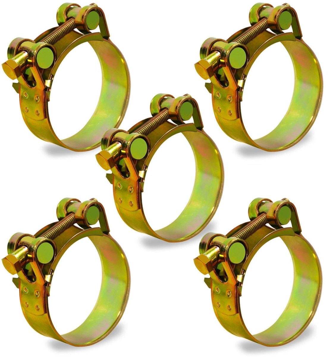 5 stuks gewrichtboutklem, 48-51 mm, slangklemmen, bandbreedte, 22 mm, motorfiets, uitlaatklem, spanbekkenklemmen voor uitlaat, klem, waterbuis, slang zwembad (goud)