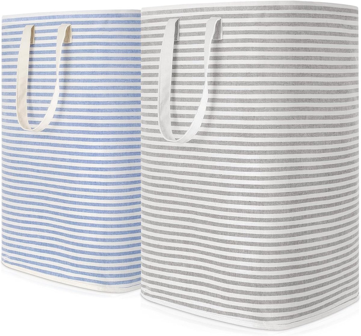 Thijox - Grote Opvouwbare Waterdichte Wasmanden Set van 2 - 80L Kleding Wasmanden met Verlengde Handgrepen voor Slaapkamer, Badkamer, Blauw en Grijs,